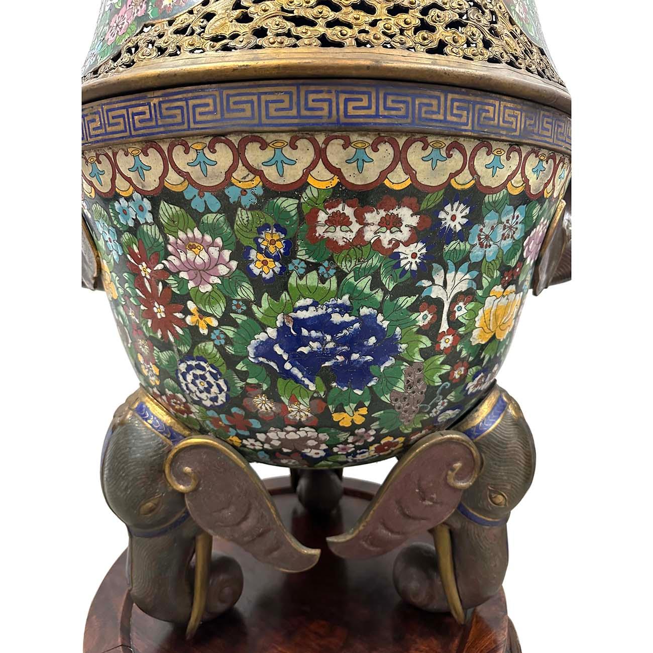 Early 20th Century Chinese Cloisonne Enameled Tripod Censor/Incense Burner For Sale 8