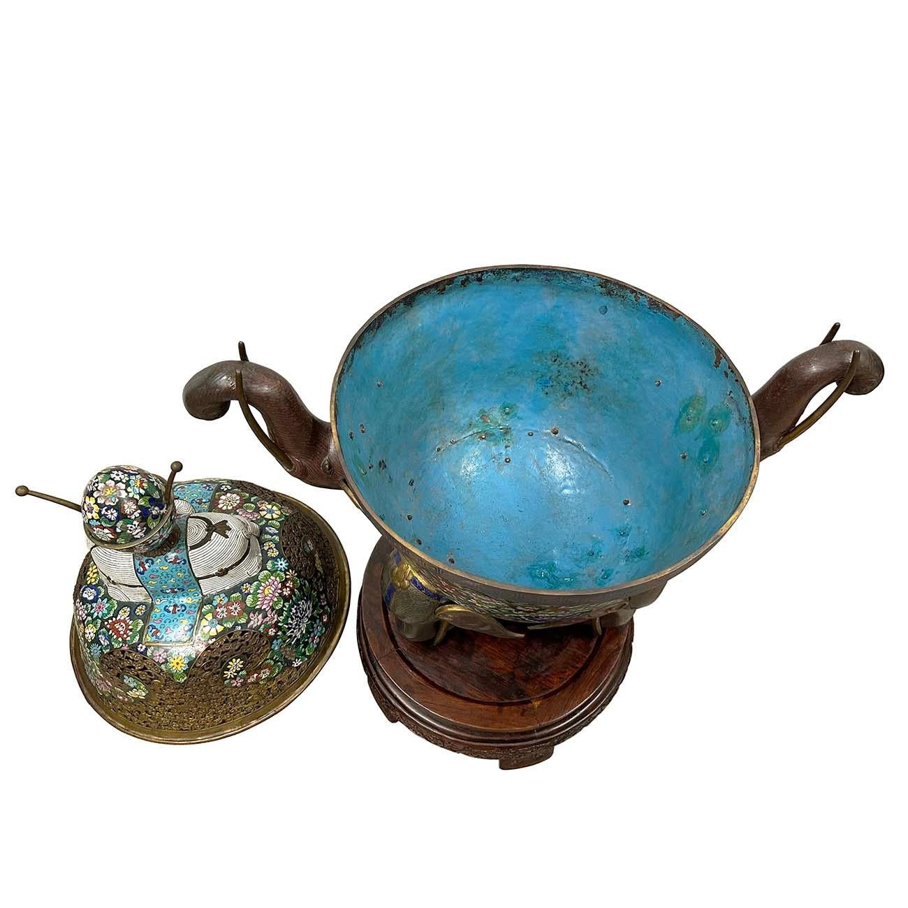 Early 20th Century Chinese Cloisonne Enameled Tripod Censor/Incense Burner For Sale 9