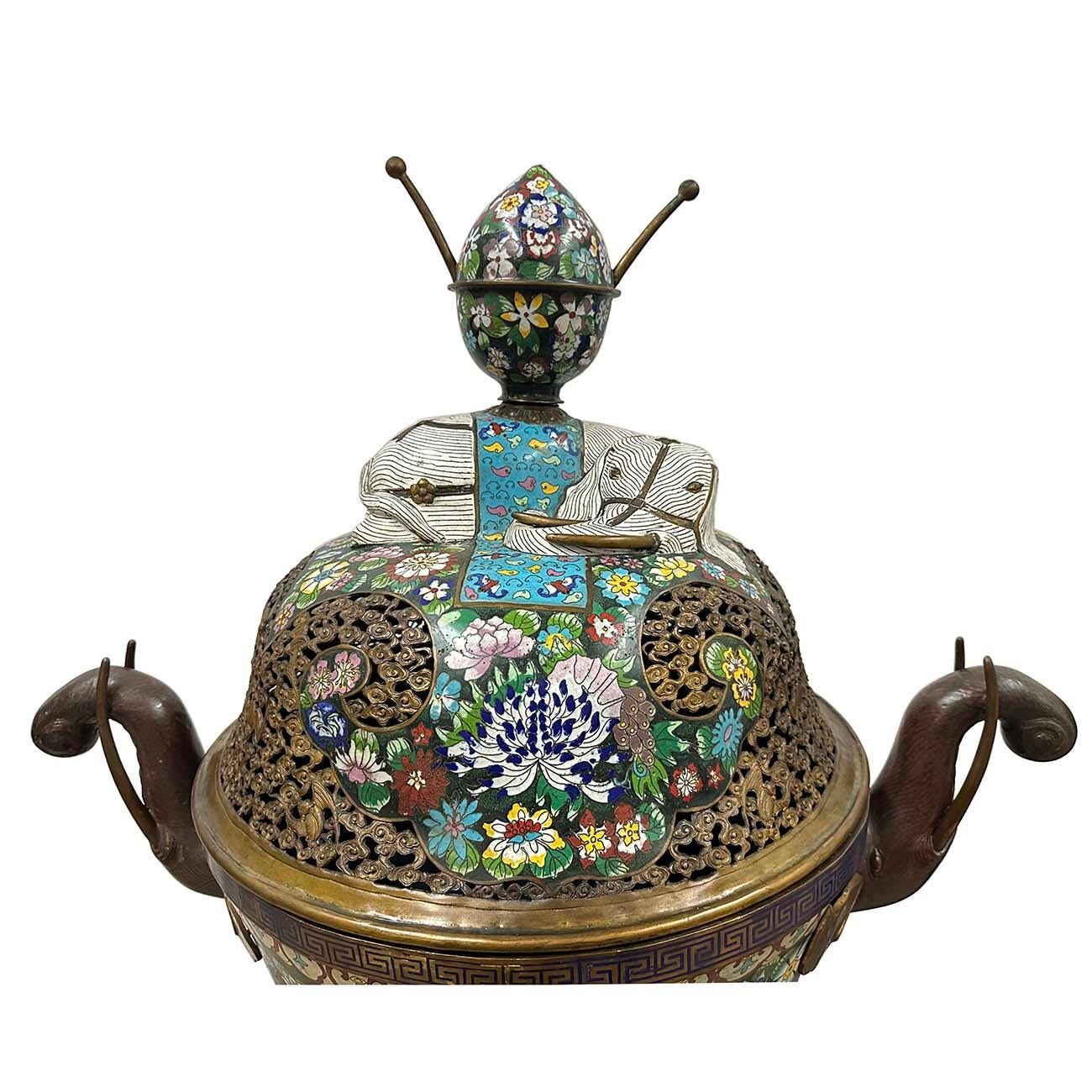 Chinese Export Early 20th Century Chinese Cloisonne Enameled Tripod Censor/Incense Burner For Sale