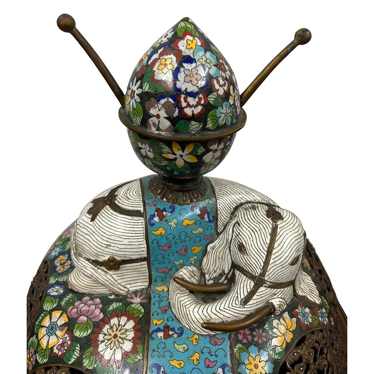 Cloissoné Early 20th Century Chinese Cloisonne Enameled Tripod Censor/Incense Burner For Sale