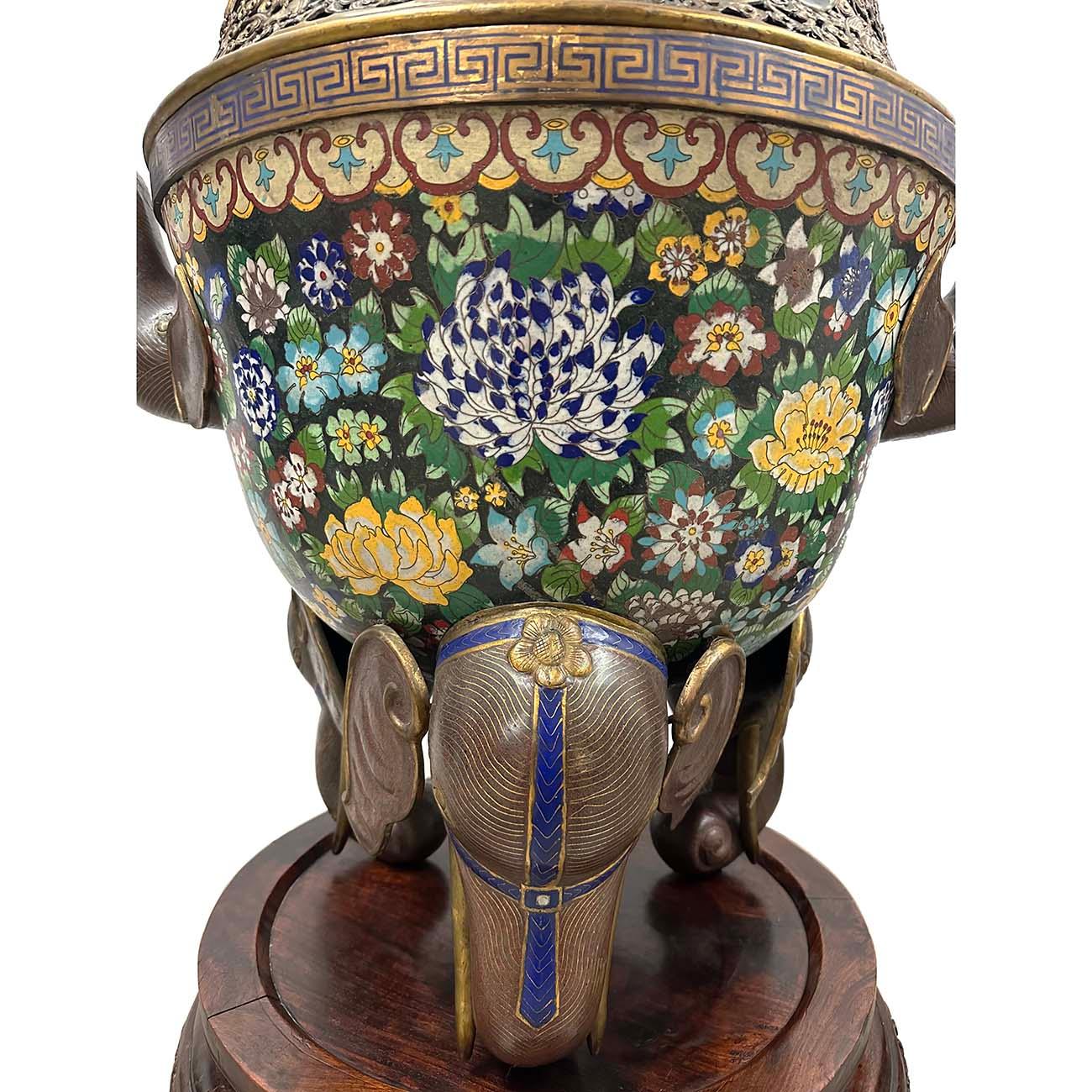 Copper Early 20th Century Chinese Cloisonne Enameled Tripod Censor/Incense Burner For Sale