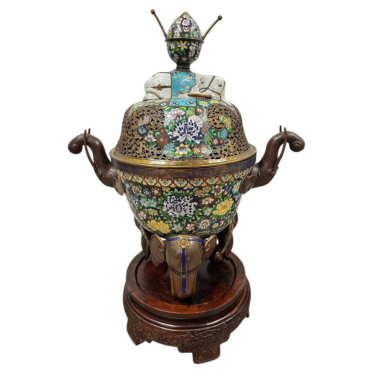 Early 20th Century Chinese Cloisonne Enameled Tripod Censor/Incense Burner