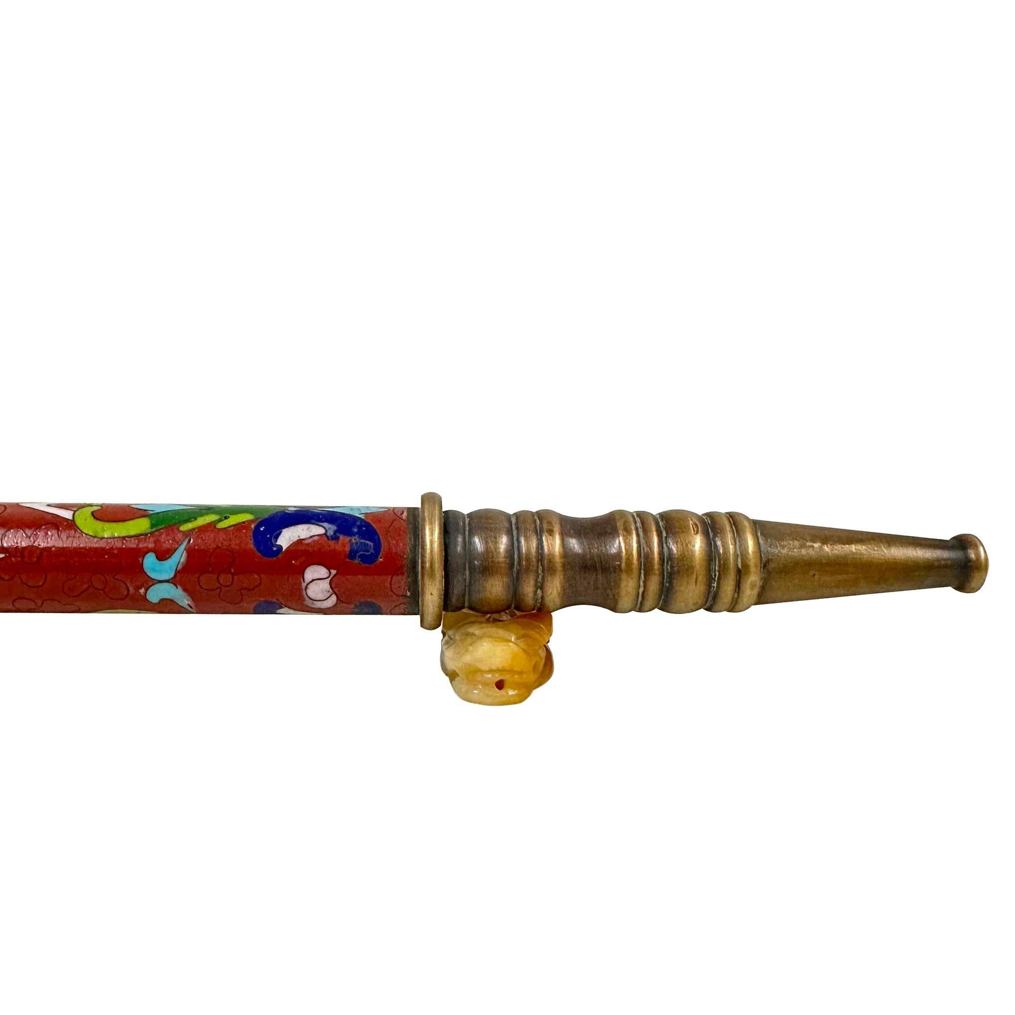 Cinese Early 20th Century Chinese Cloisonne Smoking Pipe in vendita