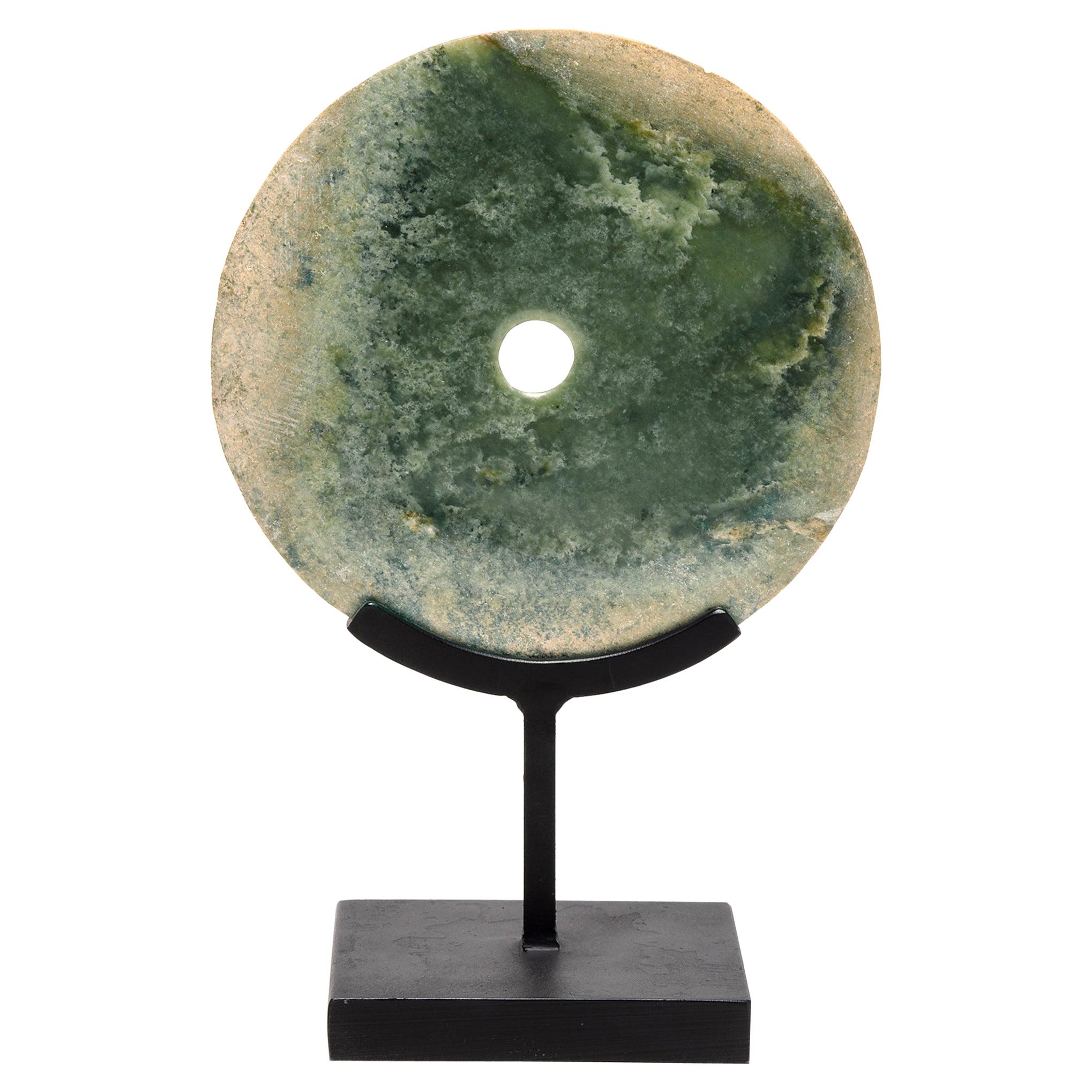 Early 20th Century Chinese Clouded Jade Bi Disc