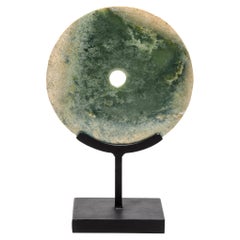 Early 20th Century Chinese Clouded Jade Bi Disc