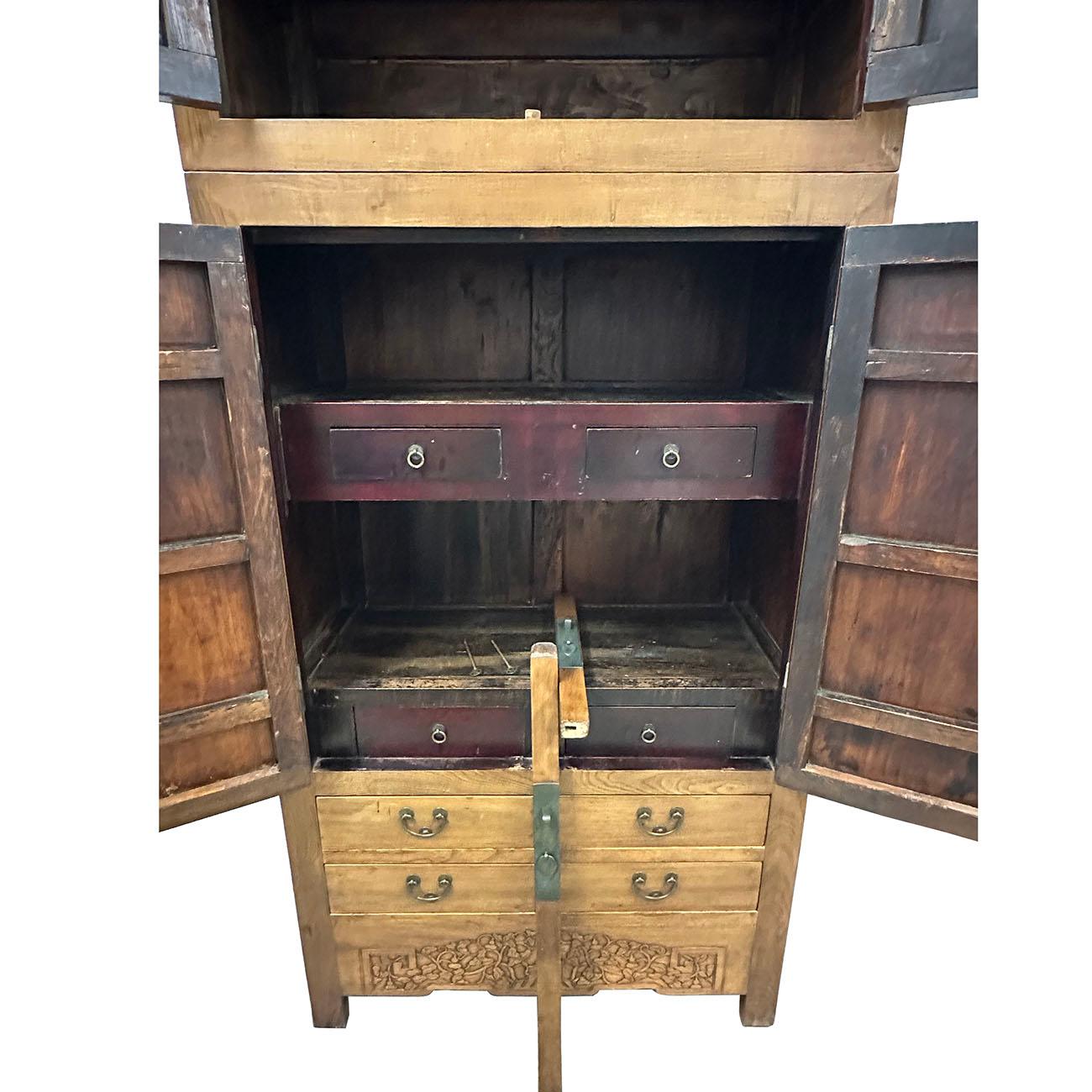 Early 20th Century Chinese Compound Wedding Armoire/Wardrobe Description In Good Condition For Sale In Pomona, CA