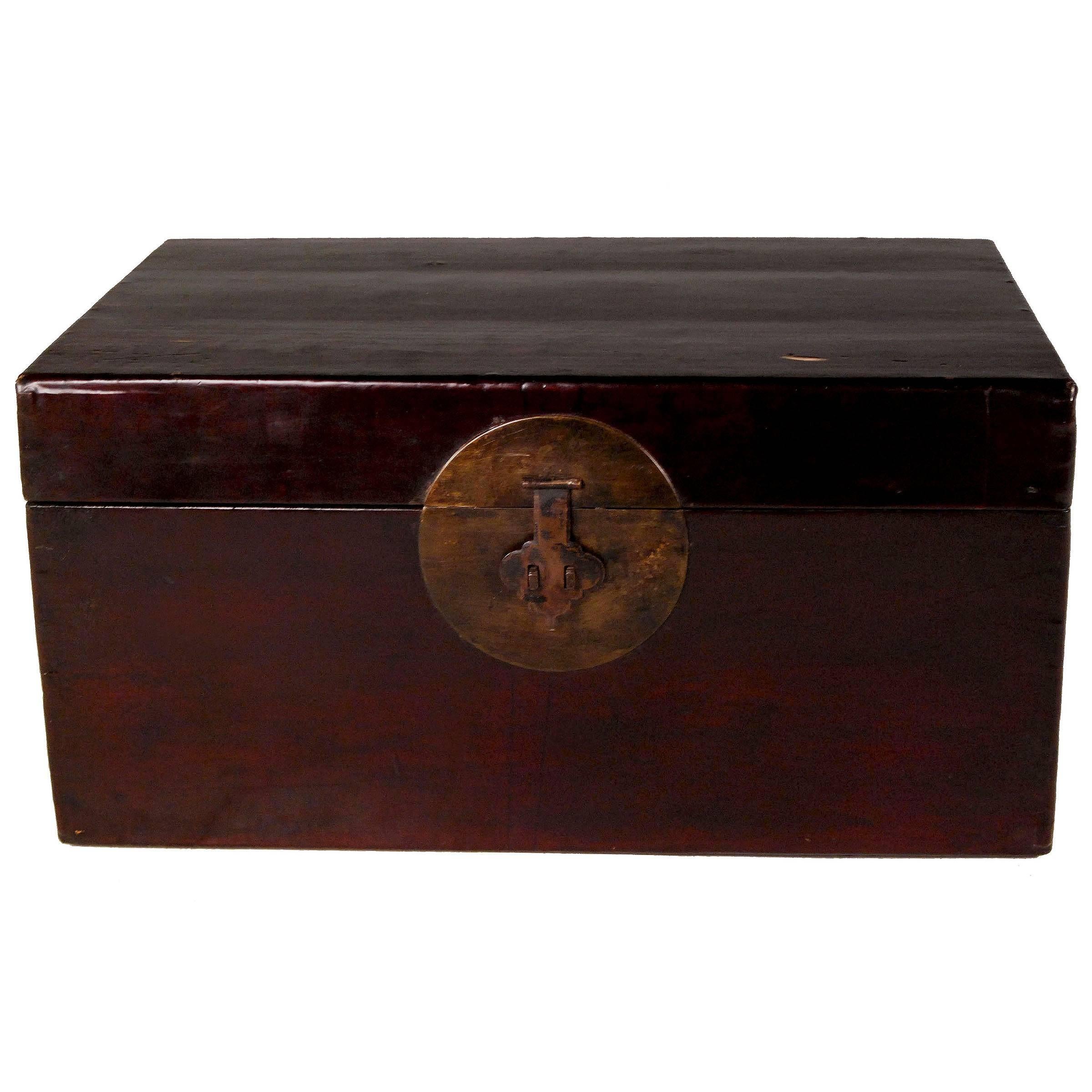 Chinese Cordovan Lacquered Hide Trunk, c. 1900