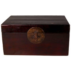 Antique Chinese Cordovan Lacquered Hide Trunk, c. 1900
