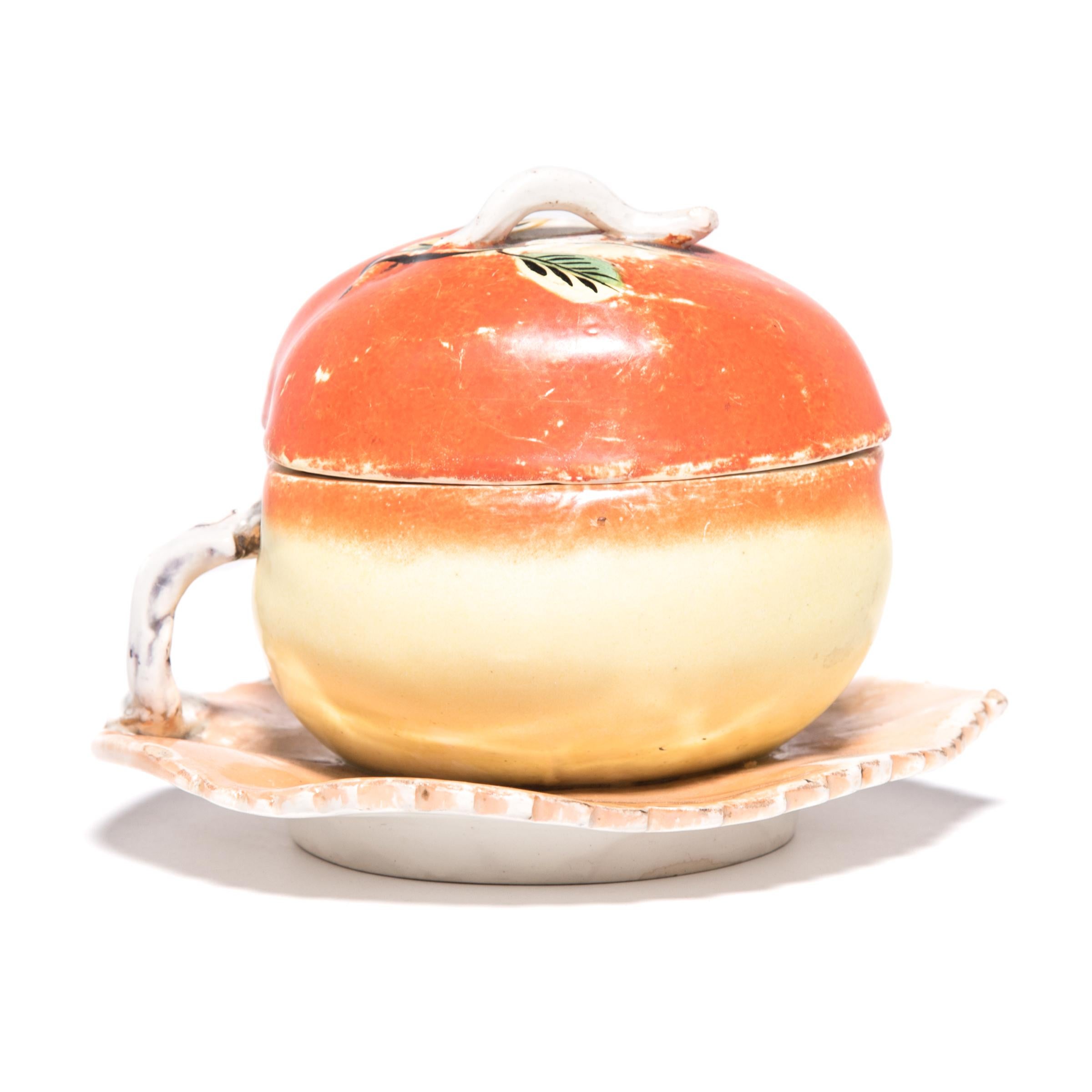 Qing Chinese Covered Porcelain Peach Box, c. 1900