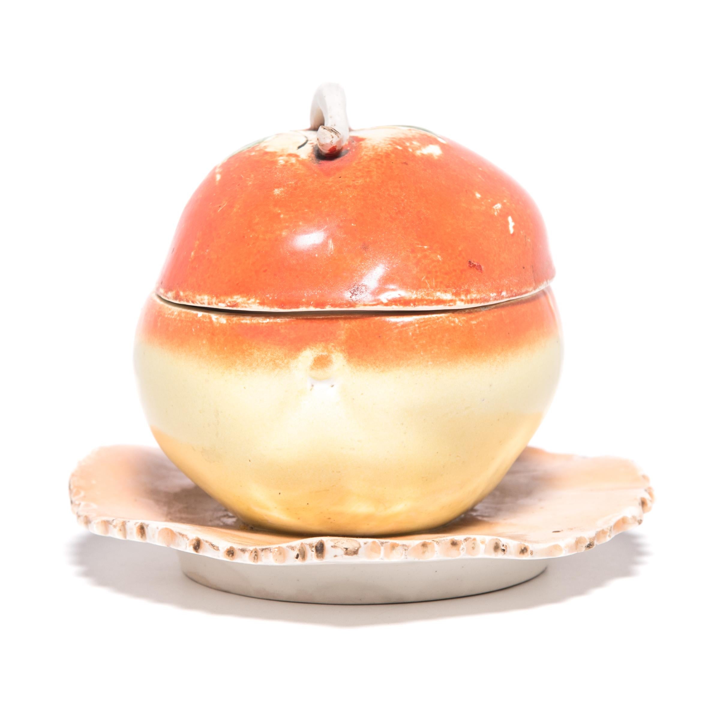 Glazed Chinese Covered Porcelain Peach Box, c. 1900