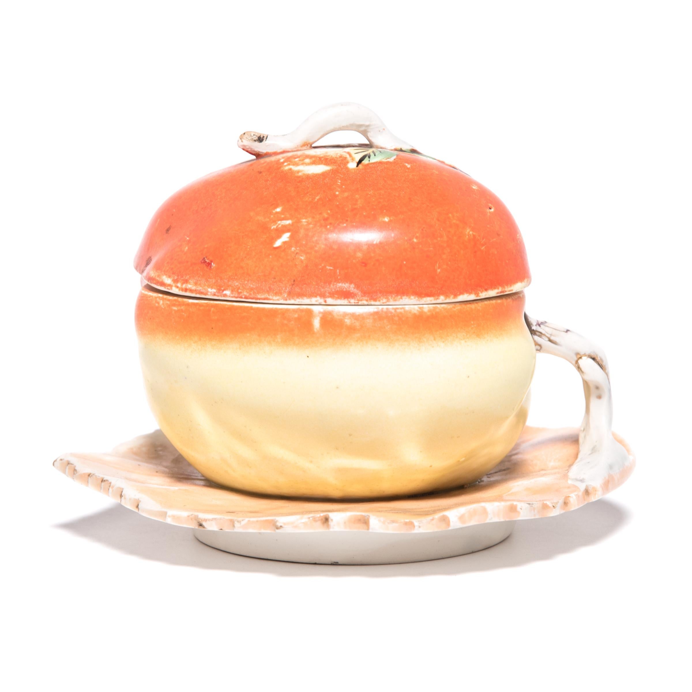20th Century Chinese Covered Porcelain Peach Box, c. 1900