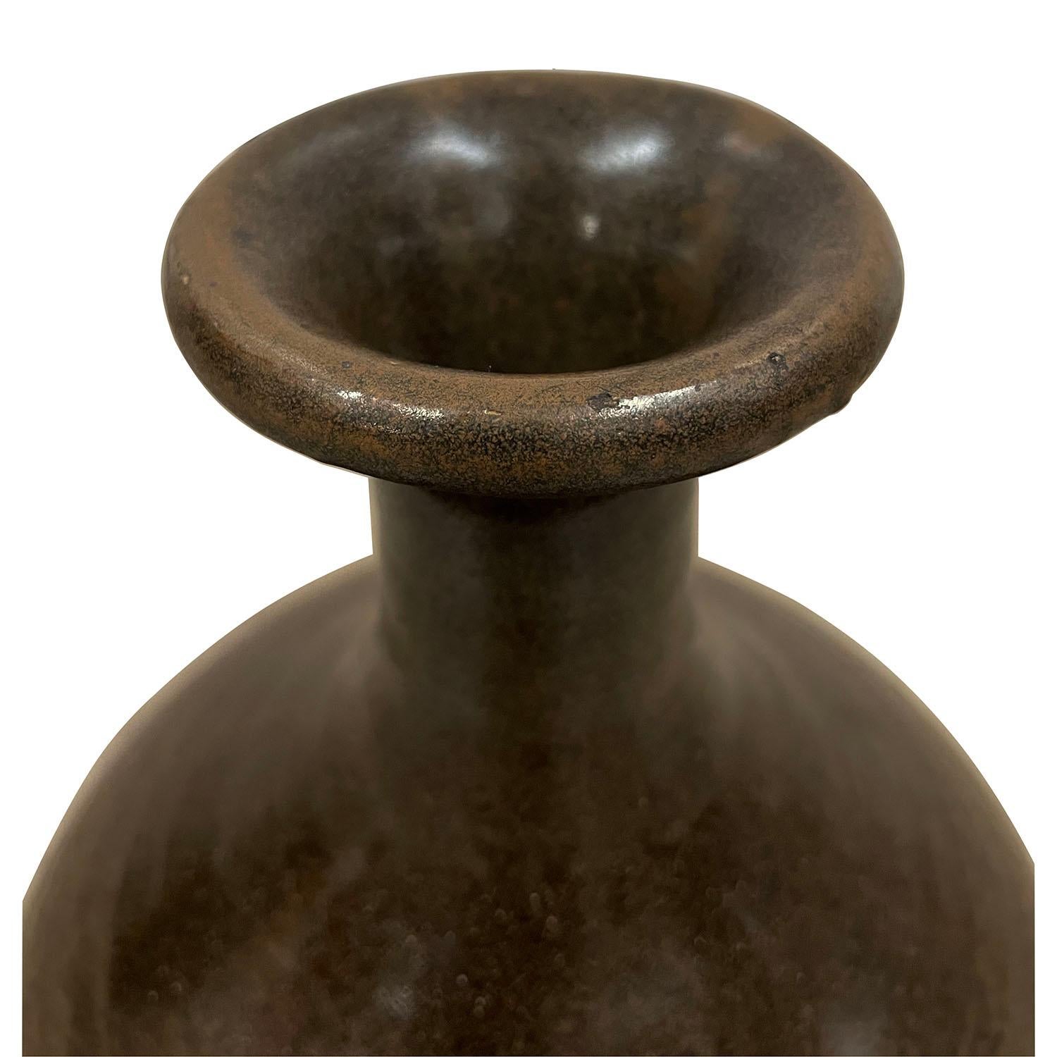 Ceramic Early 20th Century Chinese Dark Brown Glaze Pottery Urn/Vase For Sale