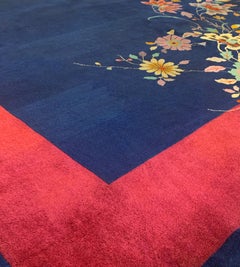 Hand-Woven Chinese Deco Rug, Wool, Art Deco Style, Early 20th Century