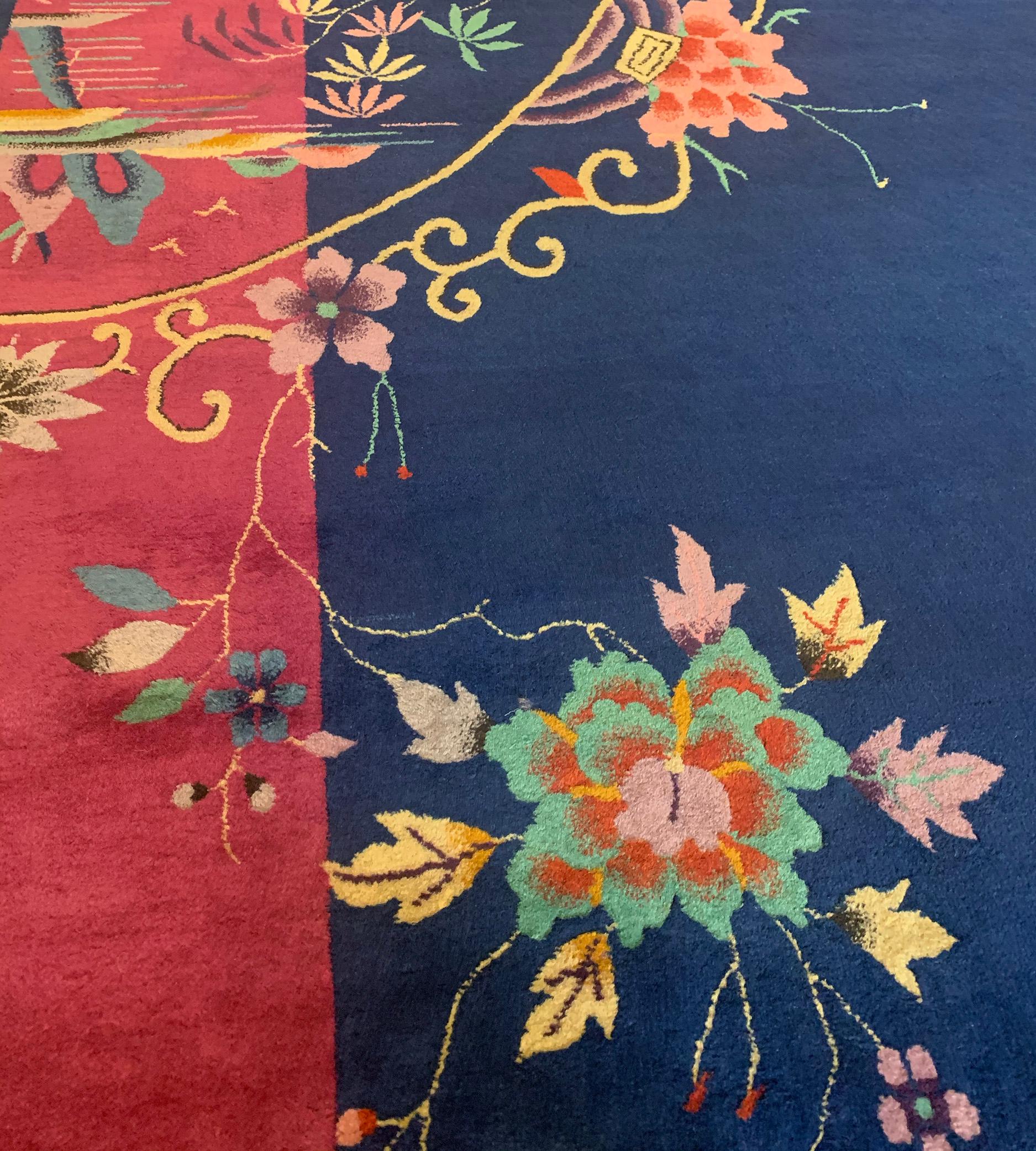 Art Deco Early 20th Century Hand-Woven Chinese Deco Rug For Sale