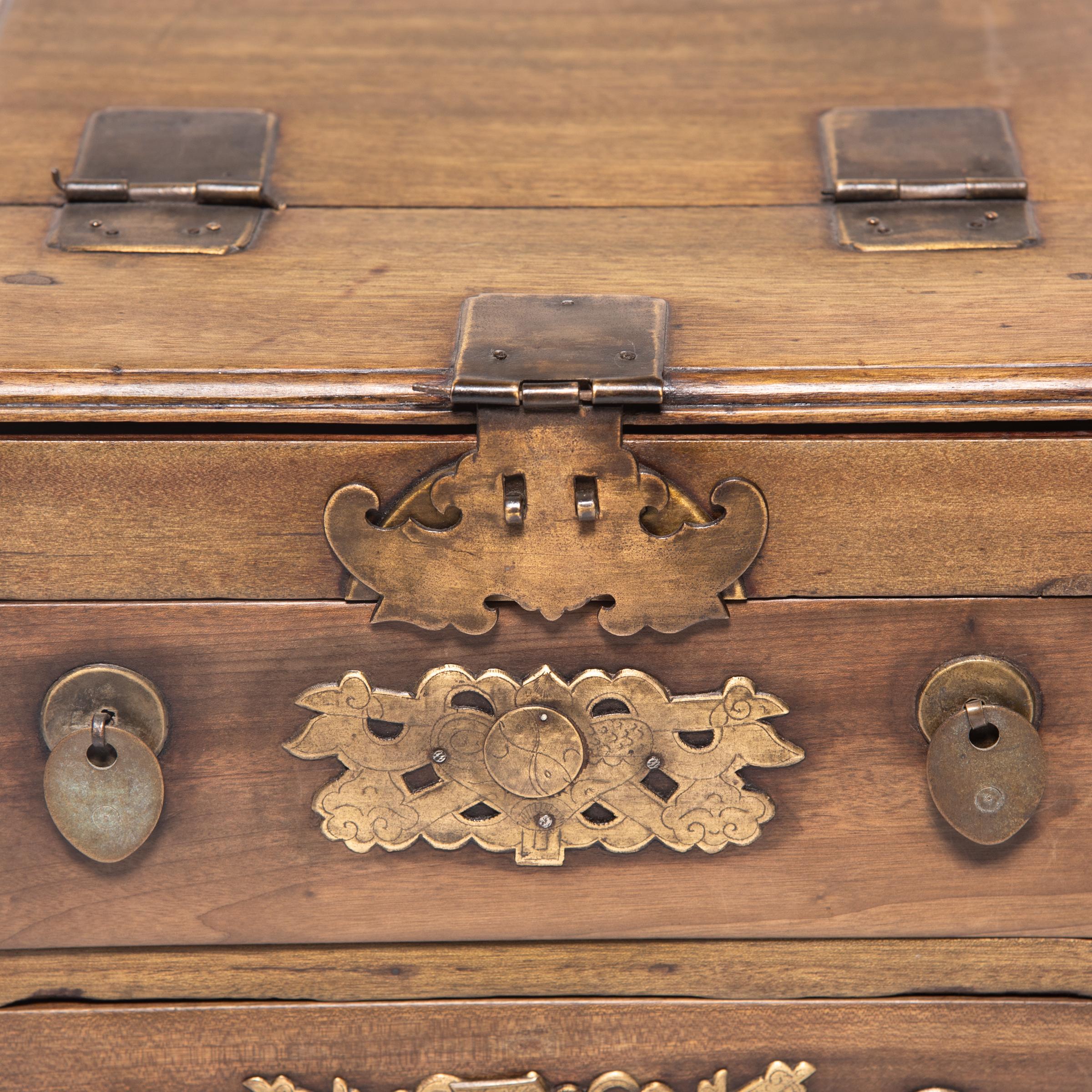 Brass Early 20th Century Chinese Double Bat Jewelry Chest