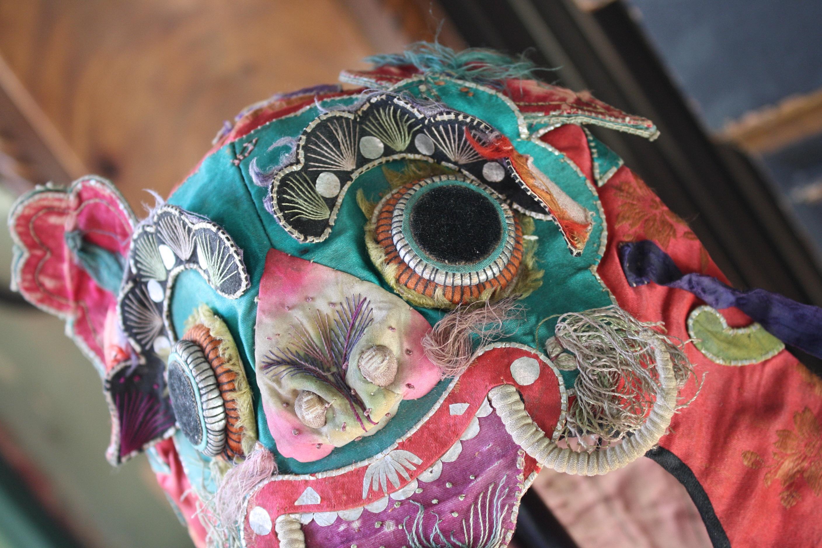 Early 20th Century Chinese Embroidered Dragon Hat Head Dress  For Sale 3