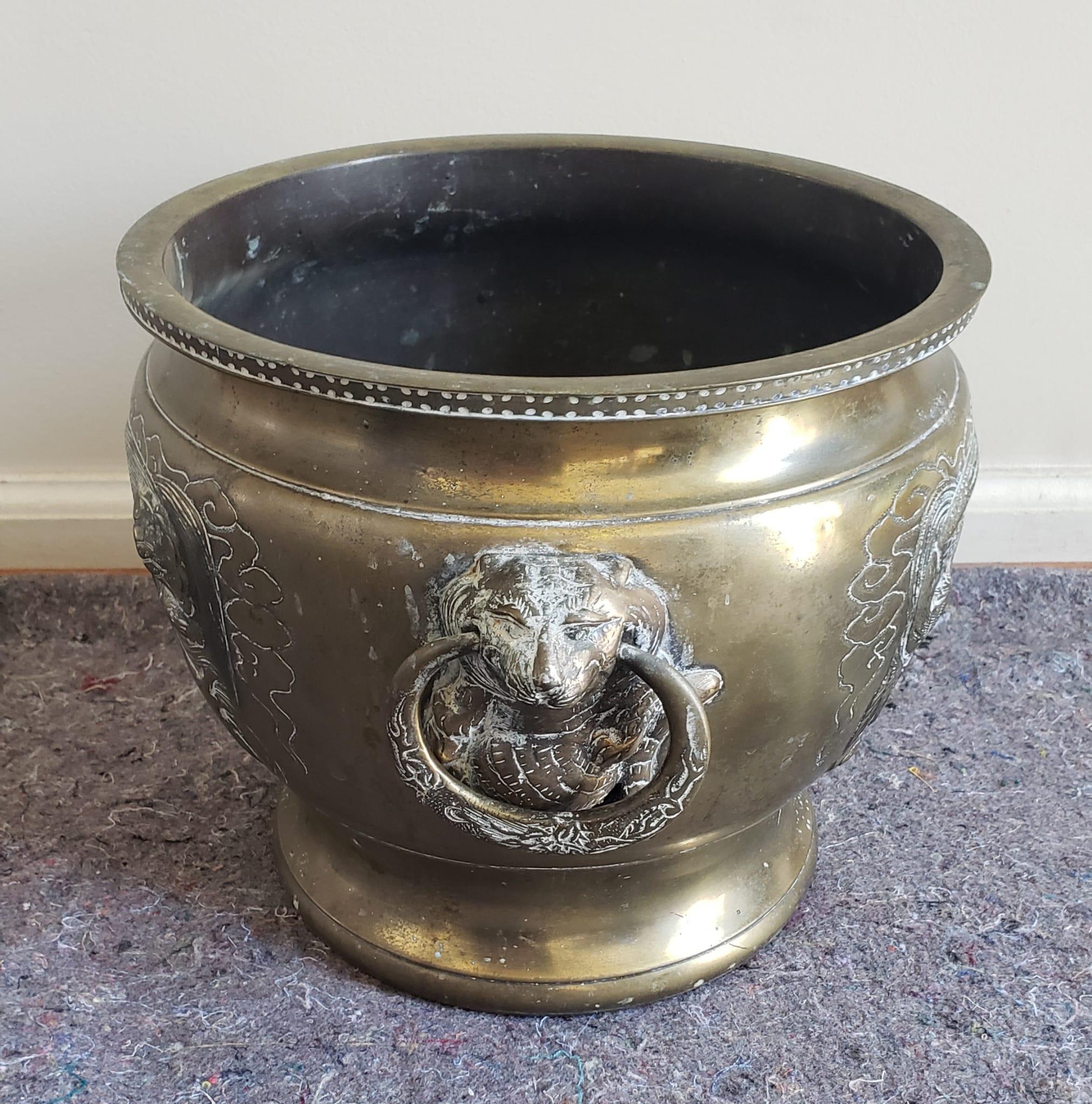 An Early 20th Century Chinese Etched Brass Jardiniere measuring 14