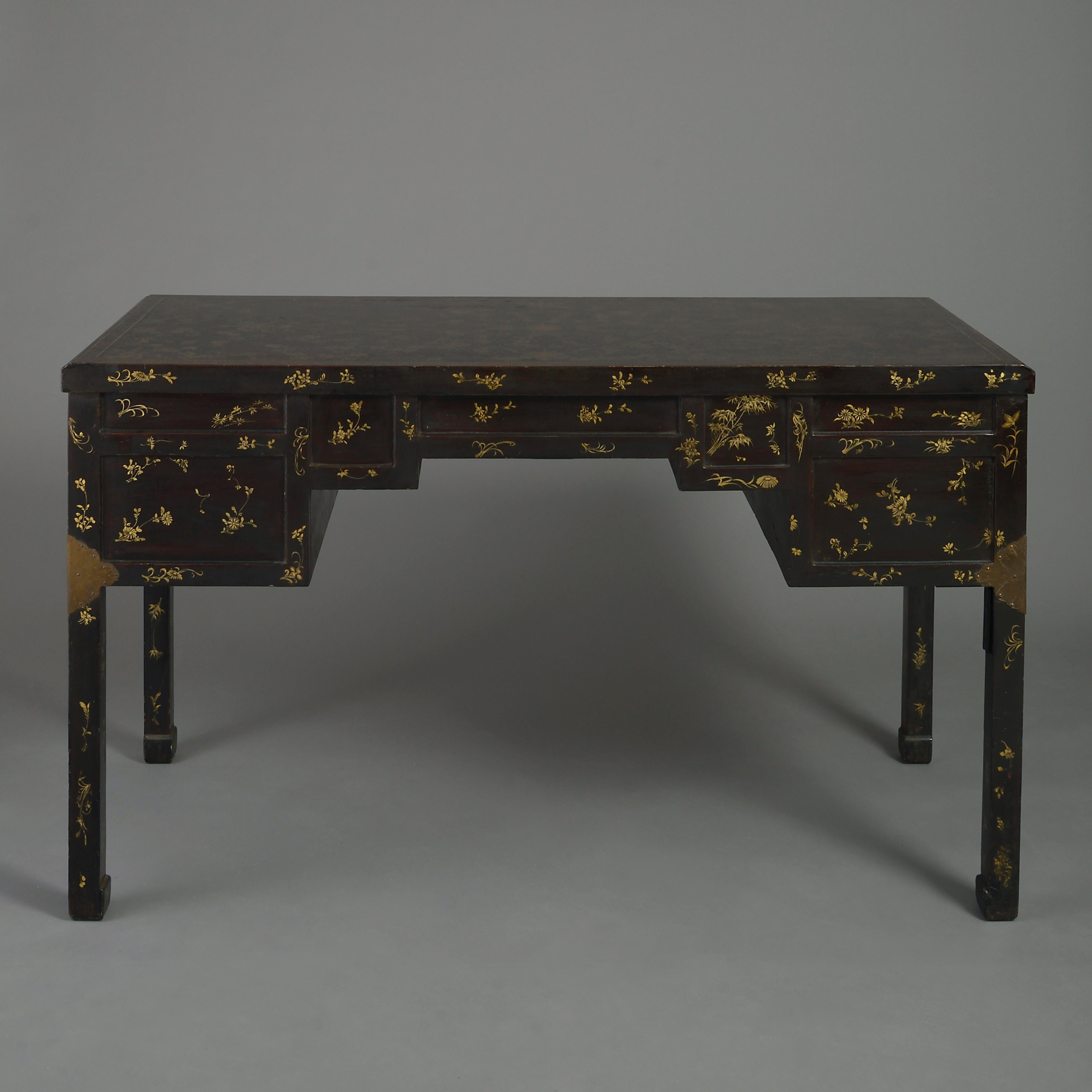 Early 20th Century Chinese Export Black Lacquer Desk 3