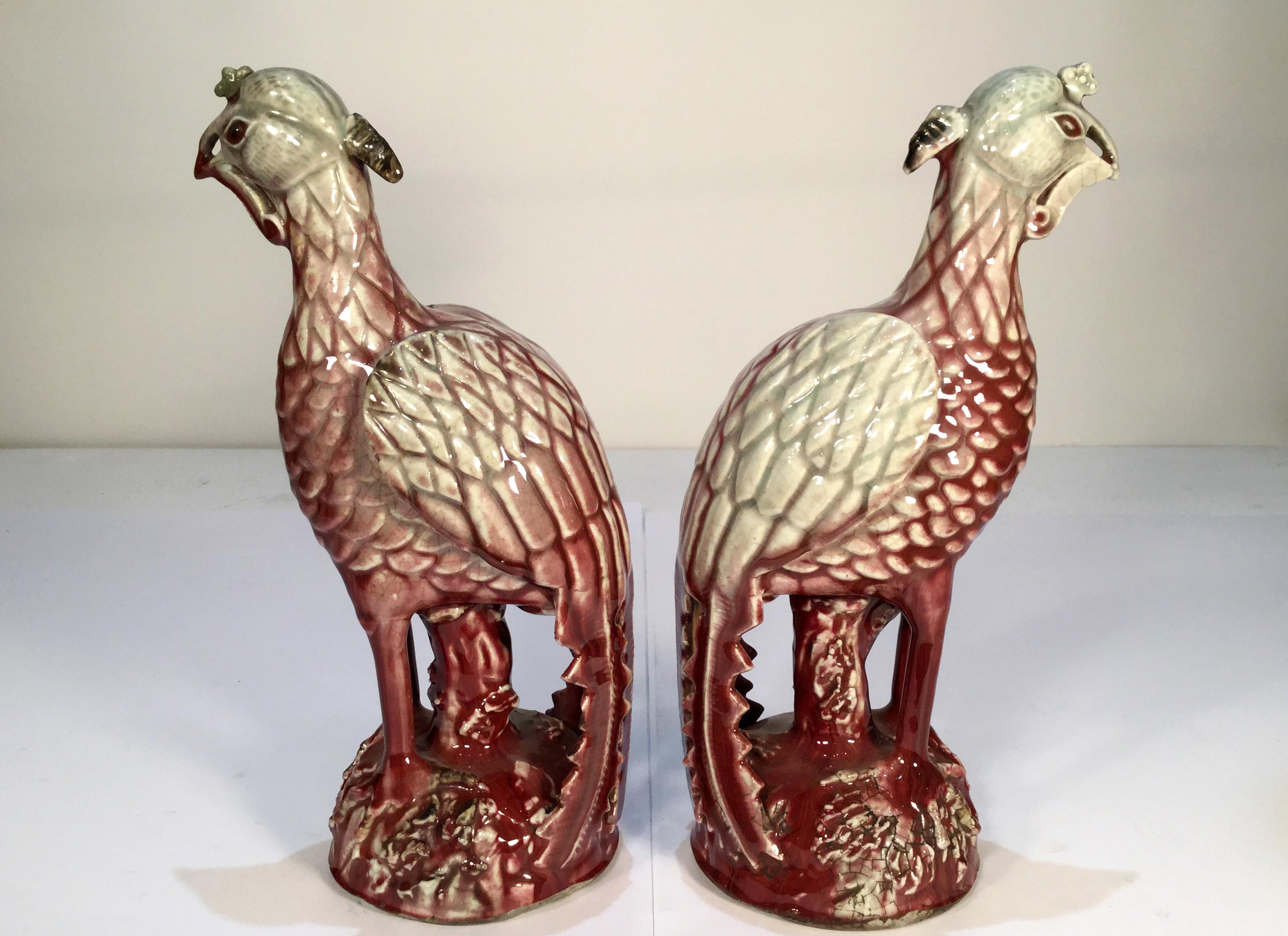Art Deco Early 20th Century Chinese Export Pair of Ceramic Ho Ho Birds
