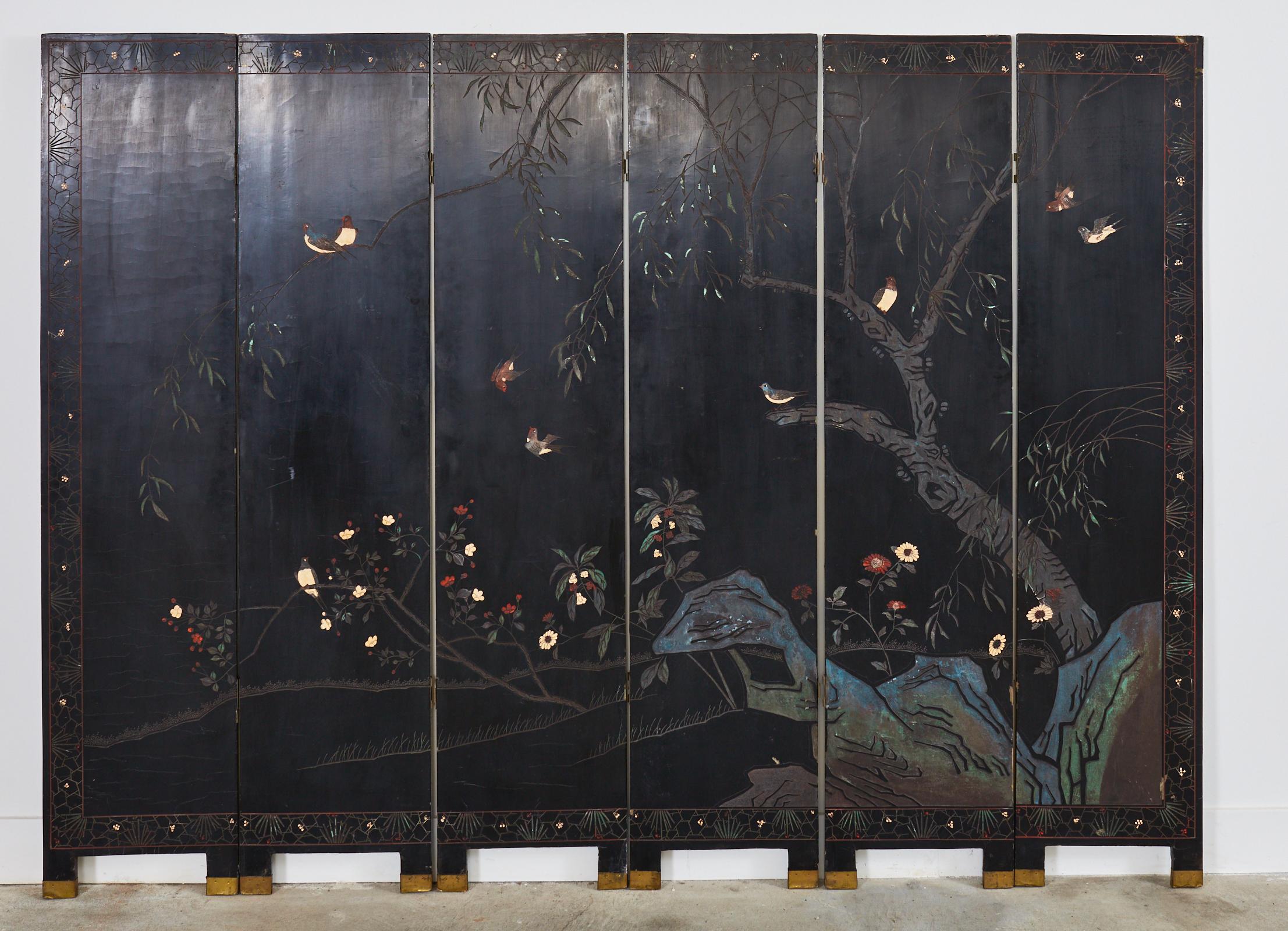 20th Century Chinese Export Six Panel Gold Leaf Coromandel Screen For Sale 12