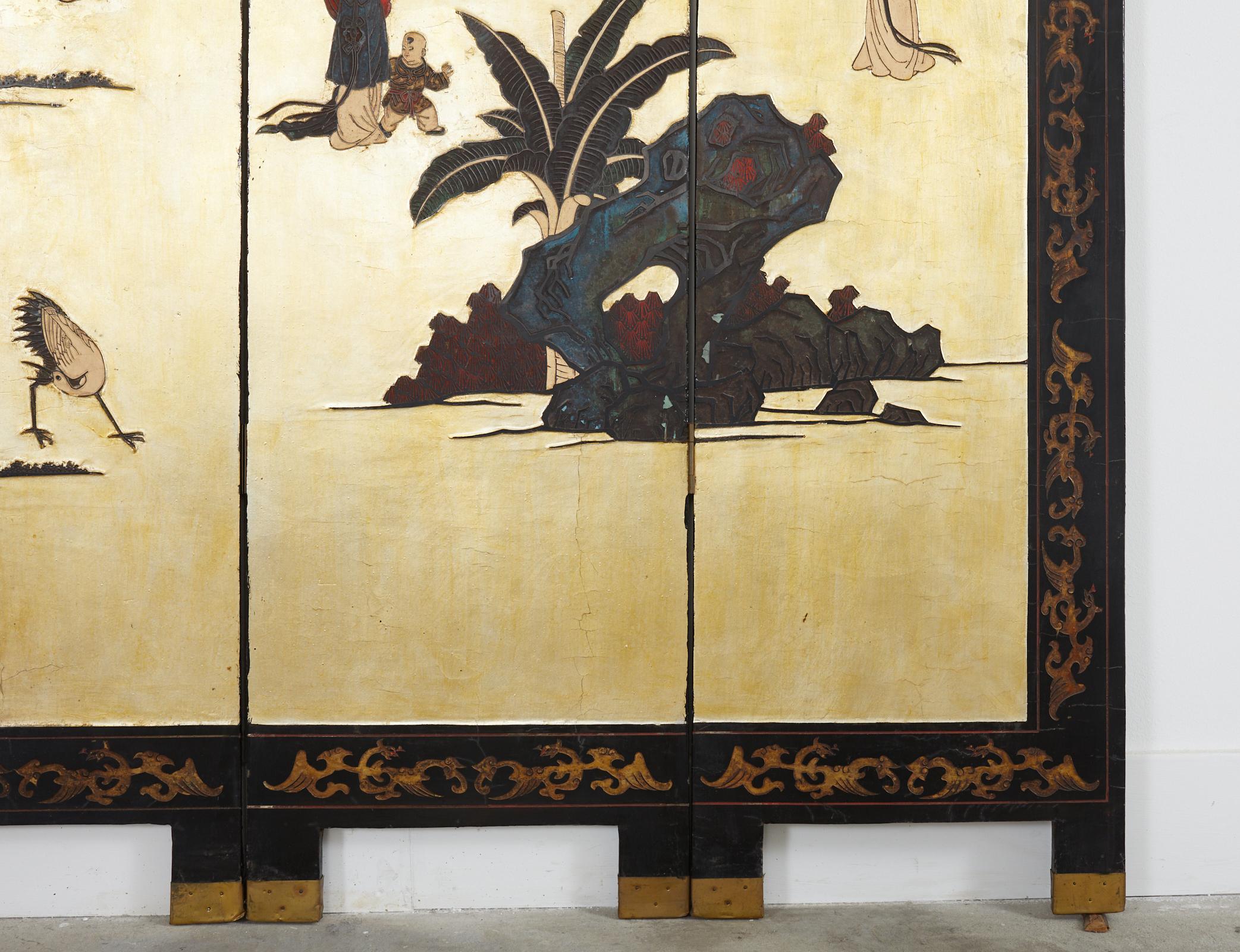 20th Century Chinese Export Six Panel Gold Leaf Coromandel Screen For Sale 3
