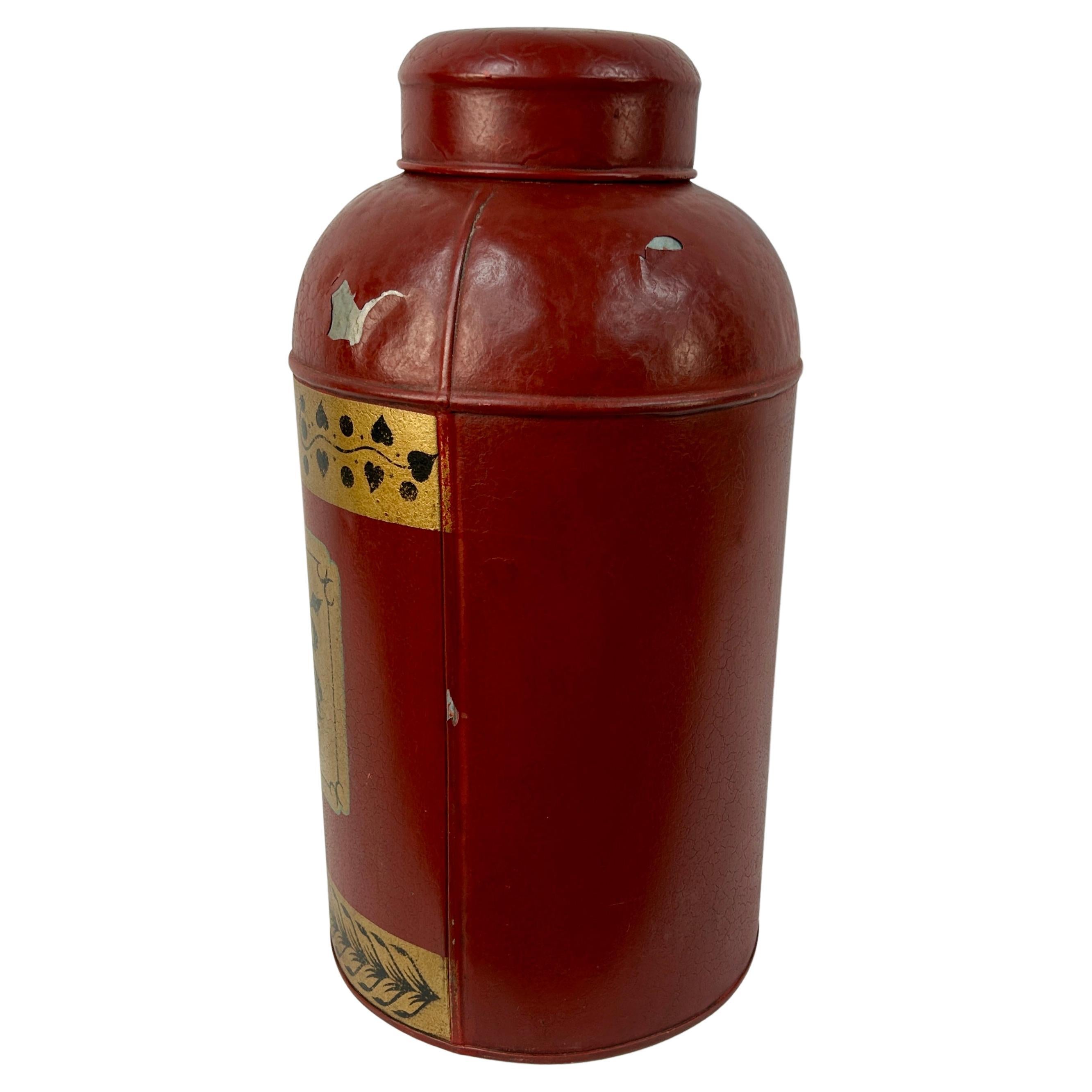 Early 20th Century Chinese Export Tole Tea Cannister With Lid For Sale 1