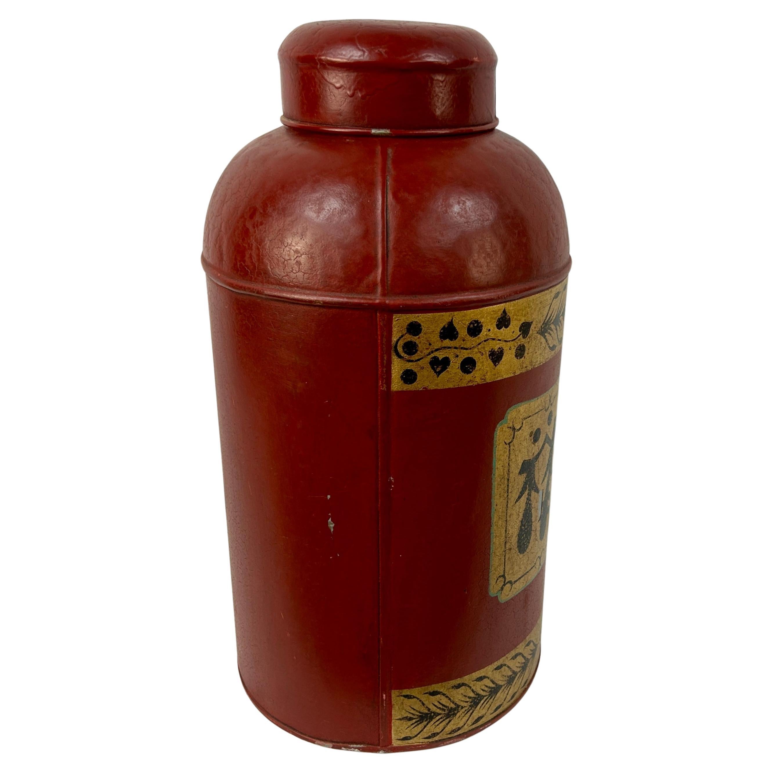 Early 20th Century Chinese Export Tole Tea Cannister With Lid For Sale 2