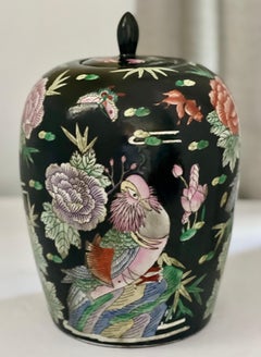 Early 20th Century Chinese Famille Noire Porcelain Ovoid Ginger Jar with Lid