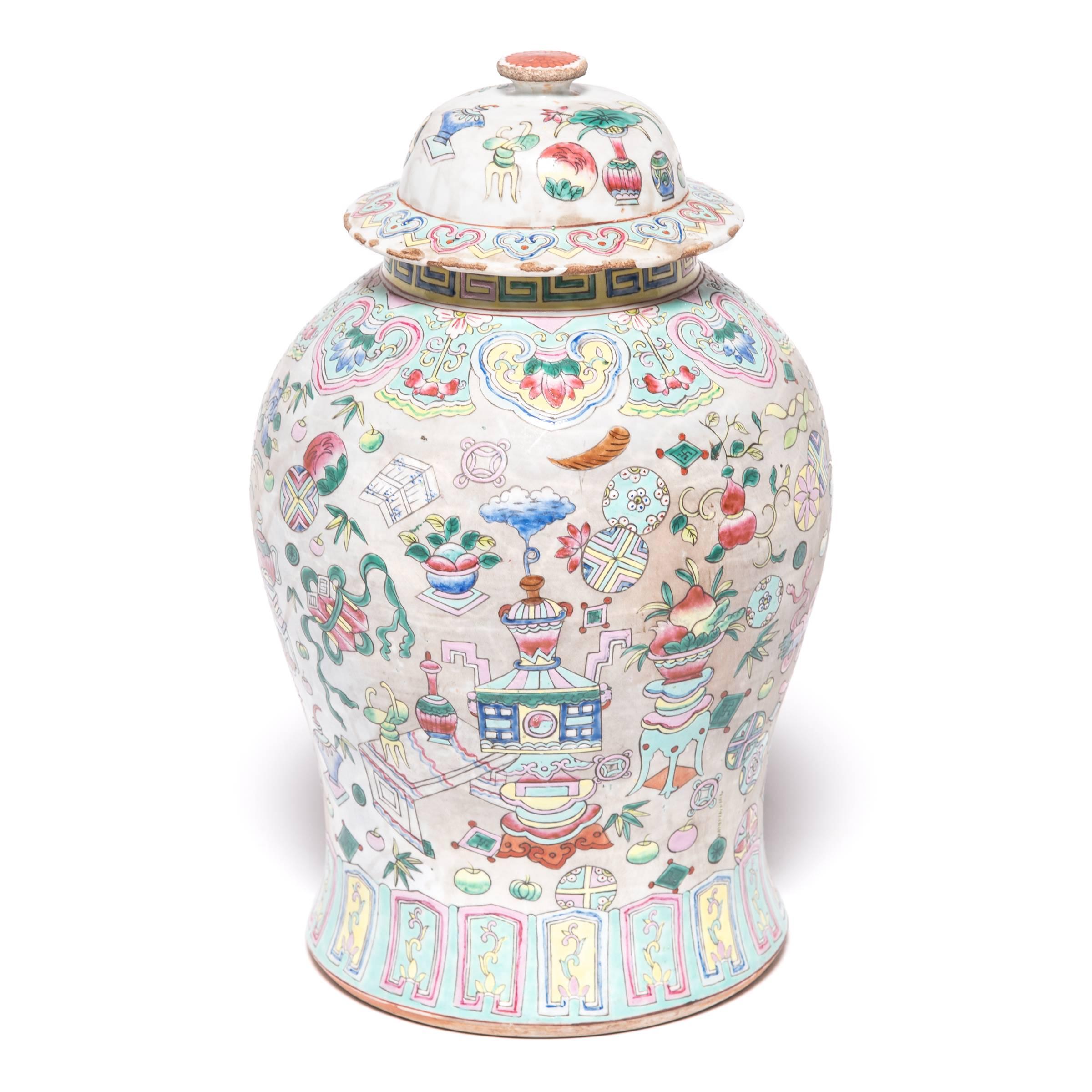 Glazed Early 20th Century Chinese Famille Rose Porcelain Baluster Jar