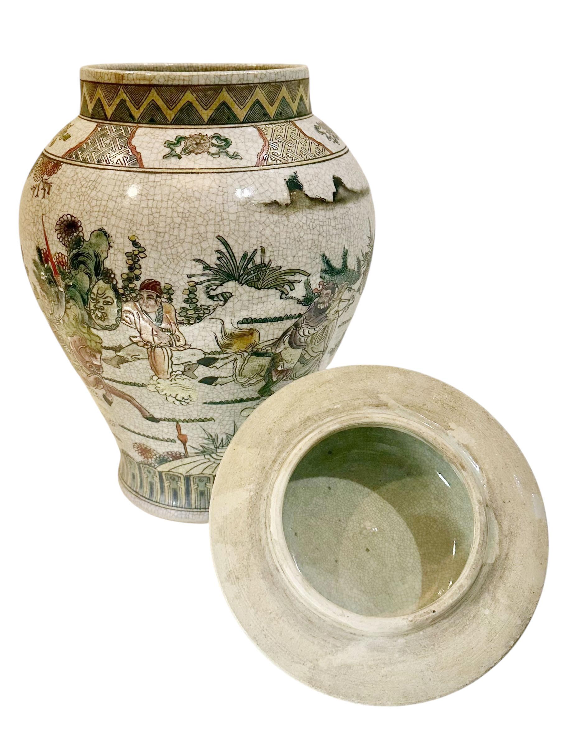 Porcelain Early 20th Century Chinese Famille Verte Vase with Battle Scene For Sale