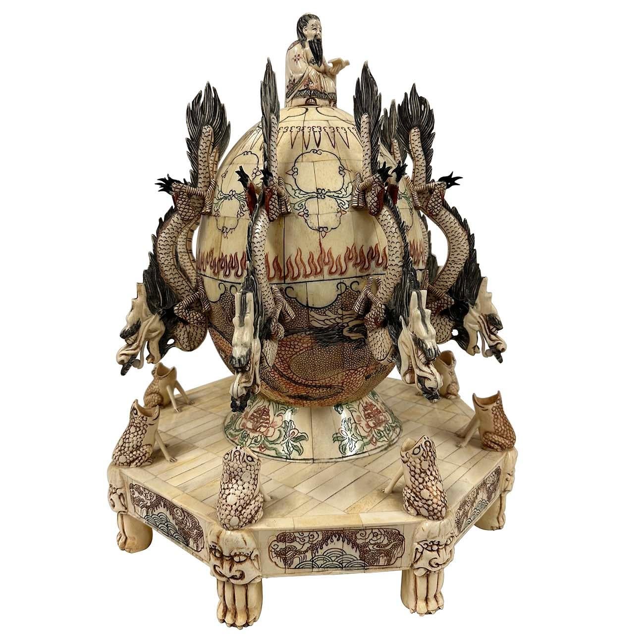 Early 20th Century Chinese Faux Ivory Carved Earthquake Detector, Seismograph For Sale 6
