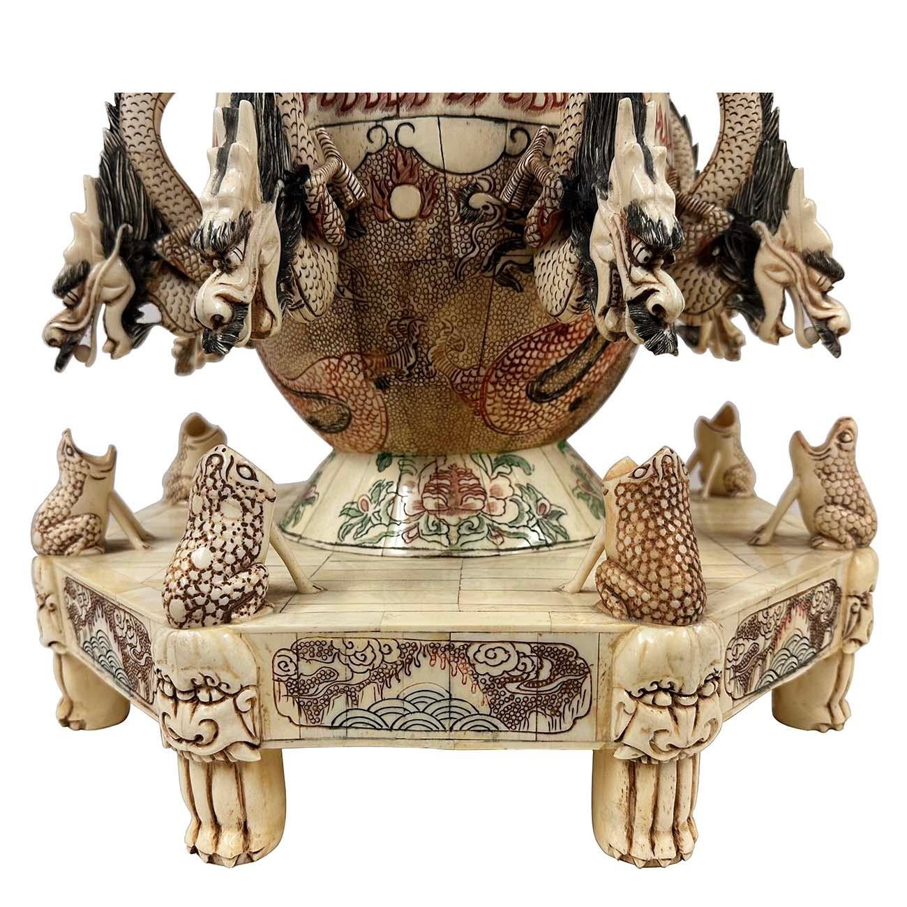 Chinese Export Early 20th Century Chinese Faux Ivory Carved Earthquake Detector, Seismograph For Sale