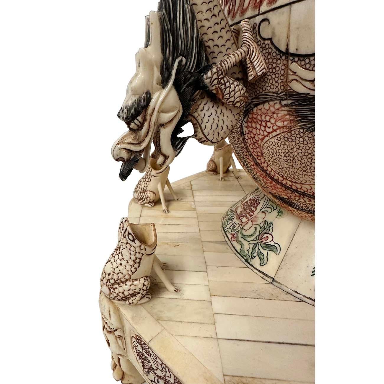 Early 20th Century Chinese Faux Ivory Carved Earthquake Detector, Seismograph In Good Condition For Sale In Pomona, CA