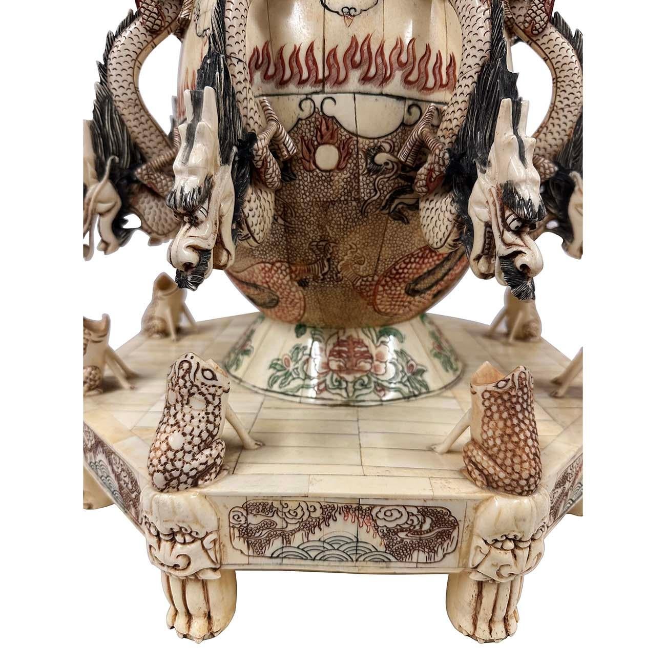 Bone Early 20th Century Chinese Faux Ivory Carved Earthquake Detector, Seismograph For Sale