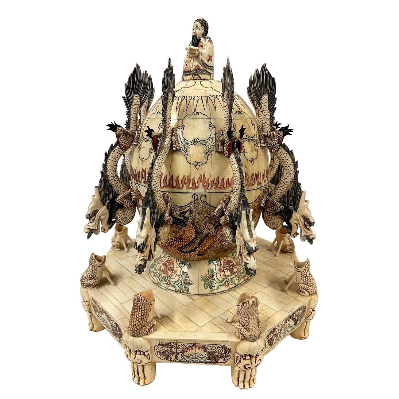 Early 20th Century Chinese Faux Ivory Carved Earthquake Detector, Seismograph For Sale 3