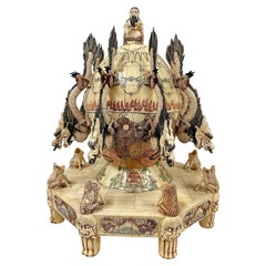 Early 20th Century Chinese Faux Ivory Carved Earthquake Detector, Seismograph
