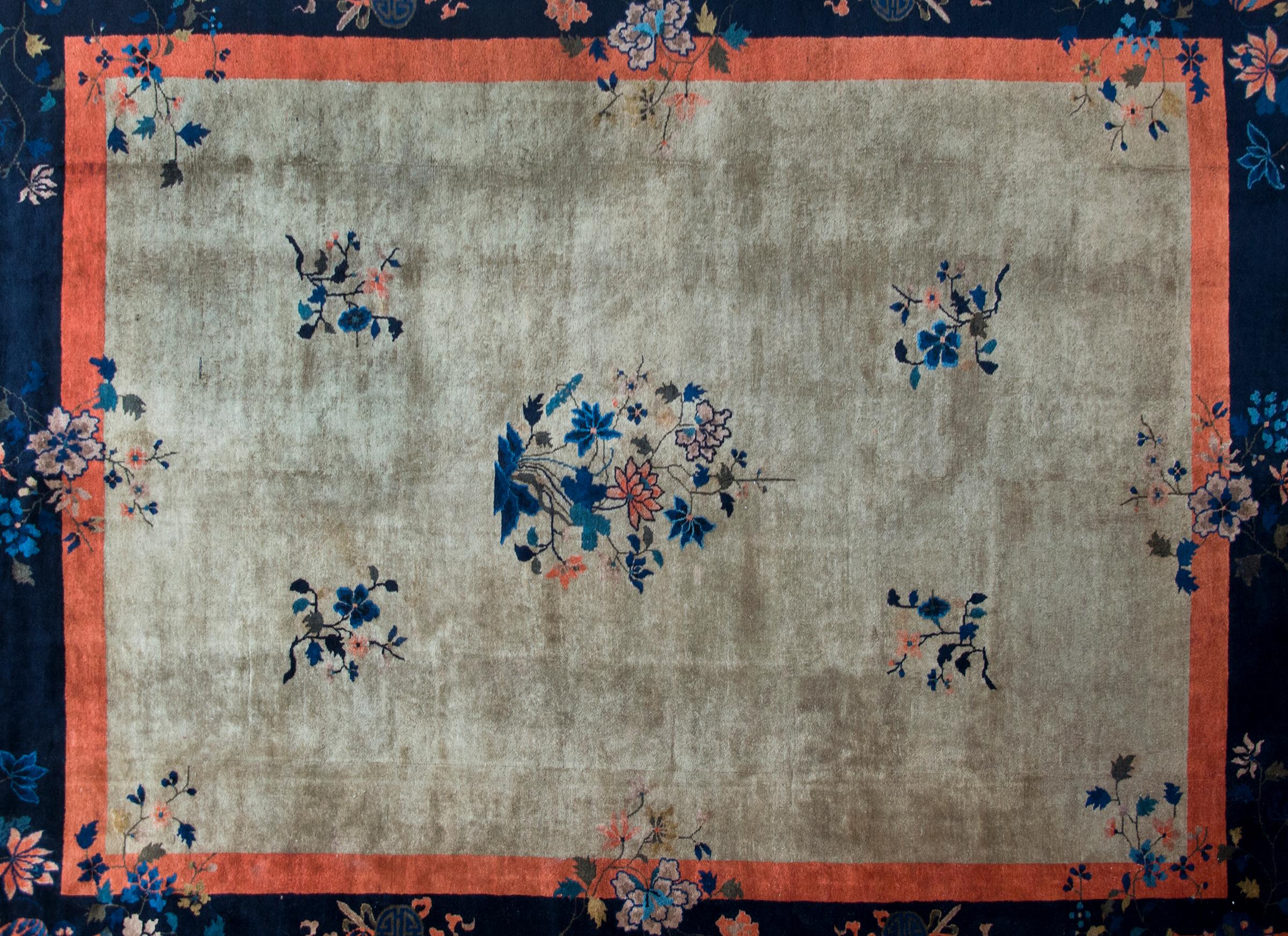 Hand-Knotted Early 20th Century Chinese Feti Rug  For Sale
