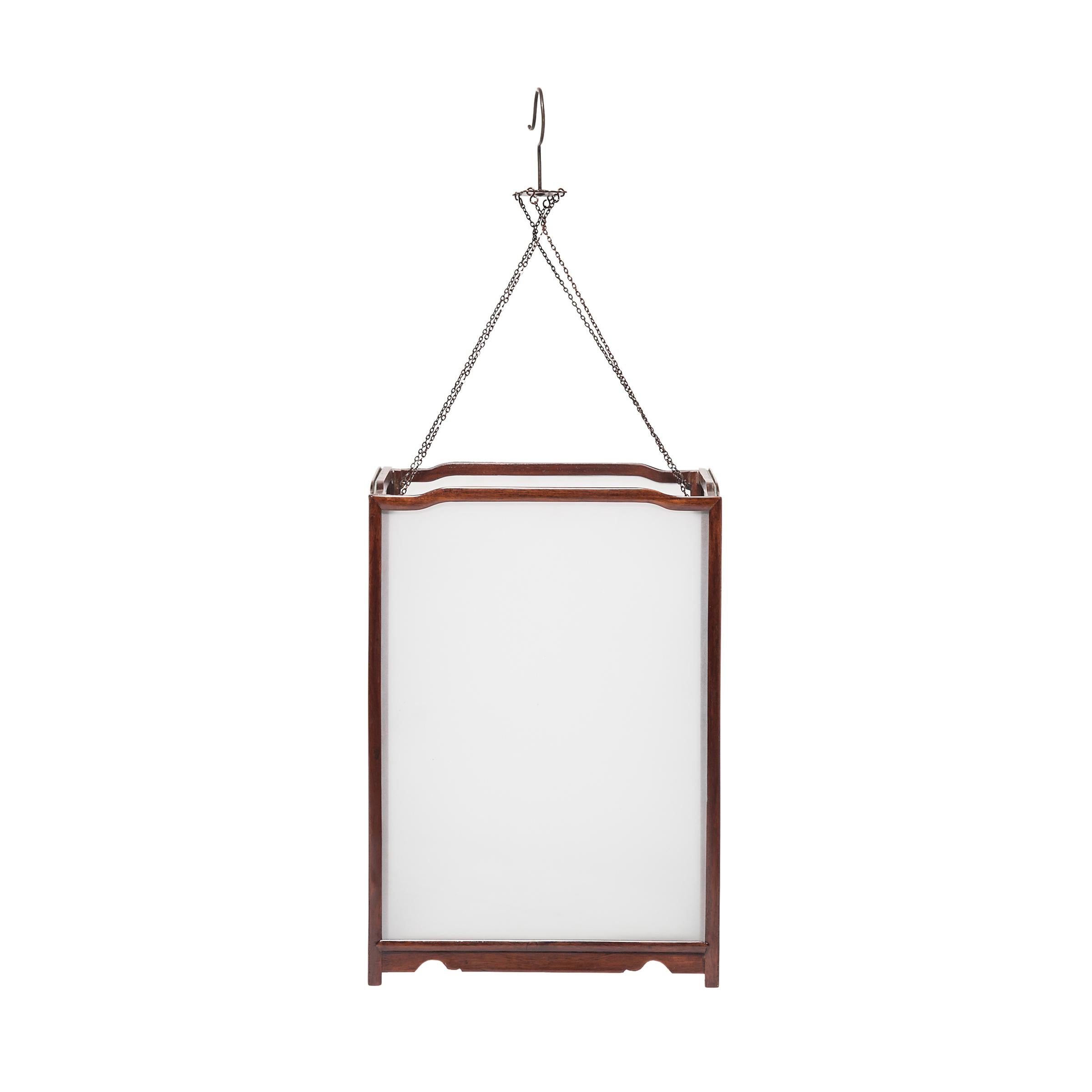 Fine Chinese Square Lantern with Frosted Glass, c. 1900 In Good Condition For Sale In Chicago, IL