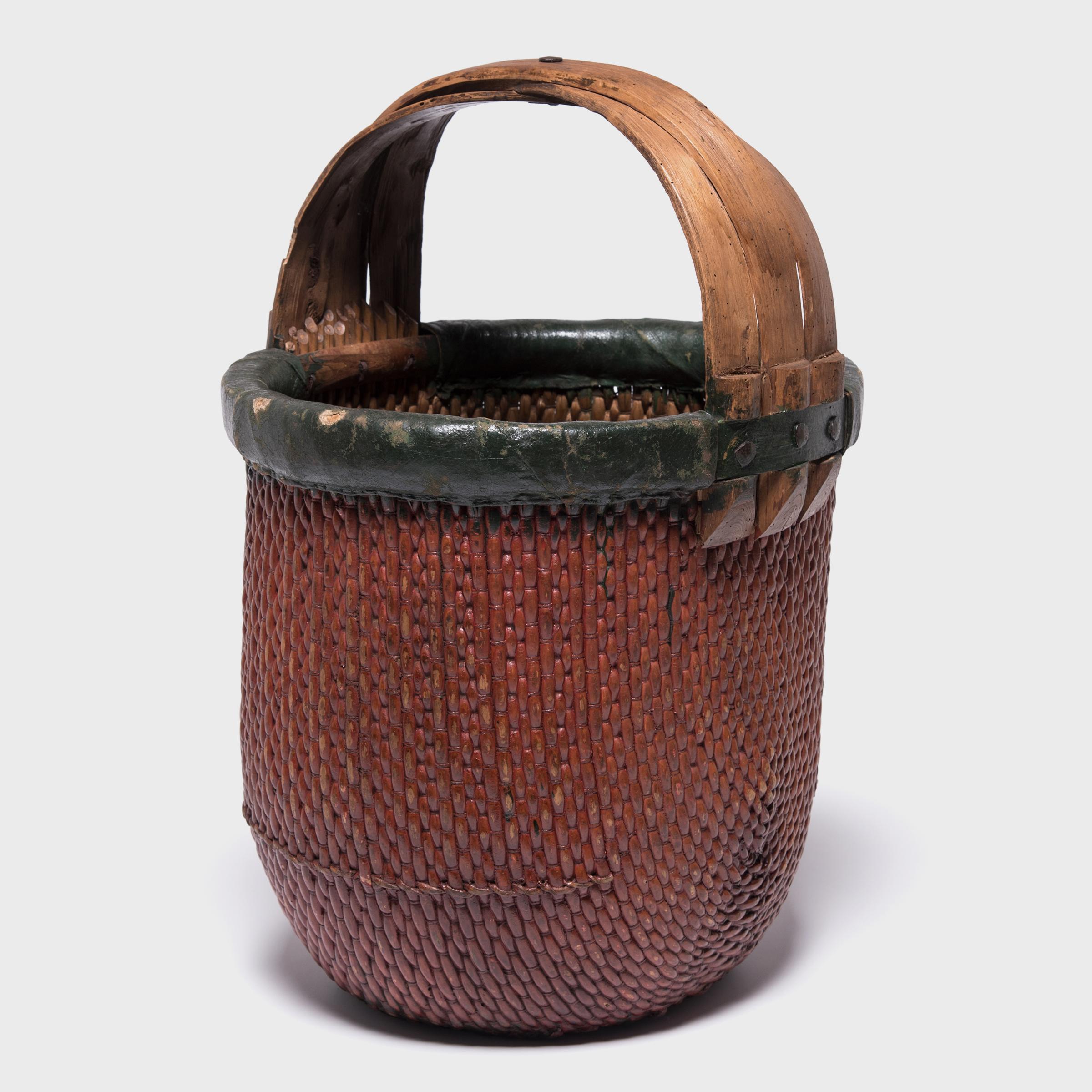 Rustic Chinese Red Lacquer Fisherman's Basket, c. 1900