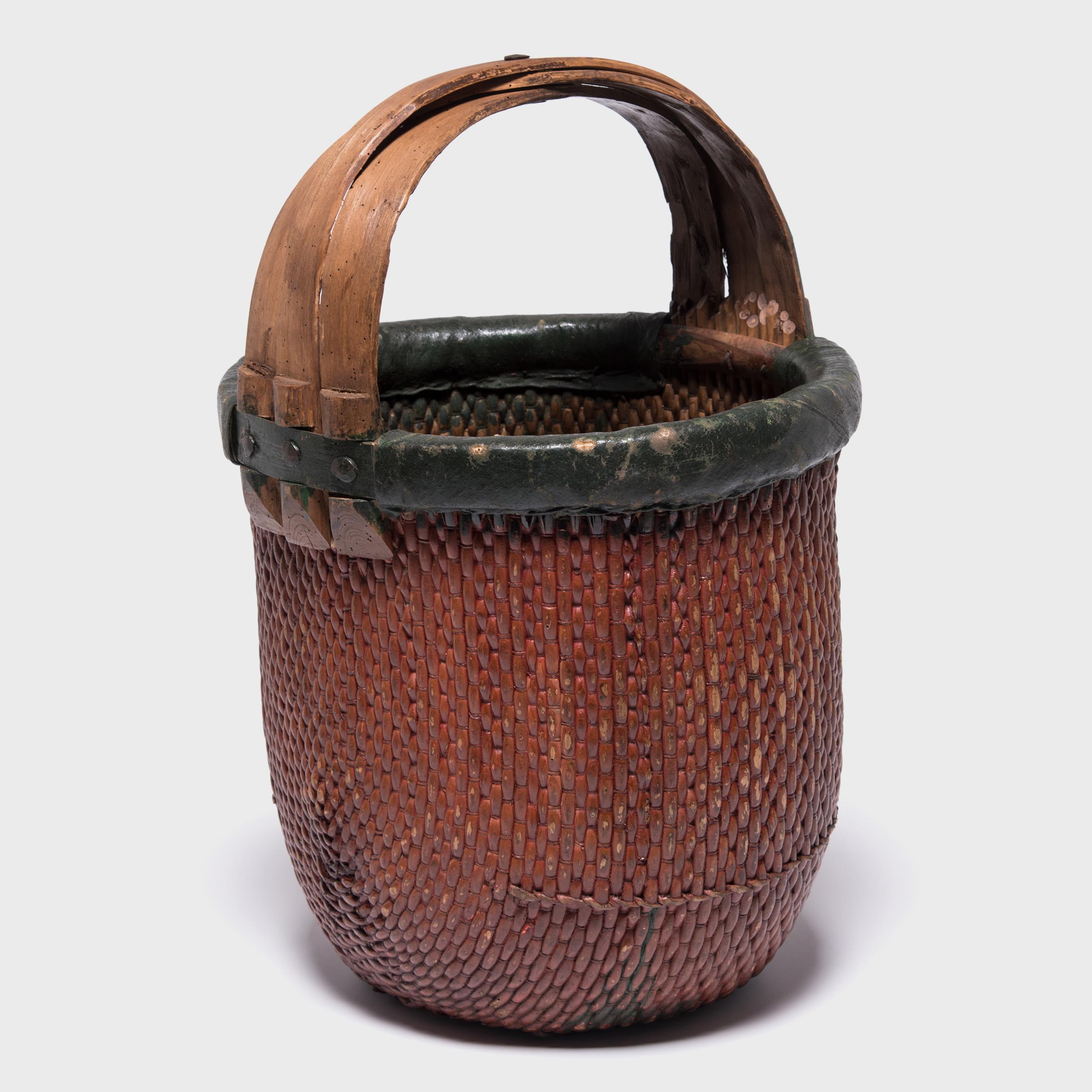 Lacquered Chinese Red Lacquer Fisherman's Basket, c. 1900