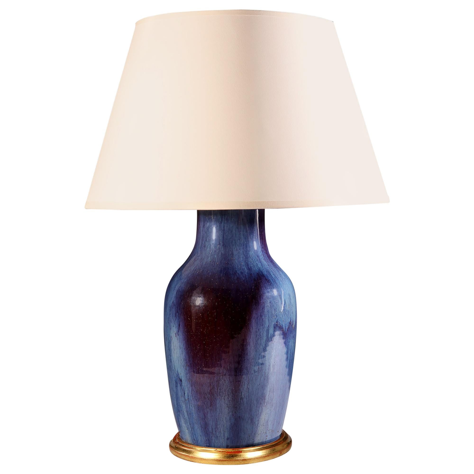 Early 20th Century Chinese Flambé Vase as a Table Lamp with Blue and Red Glaze