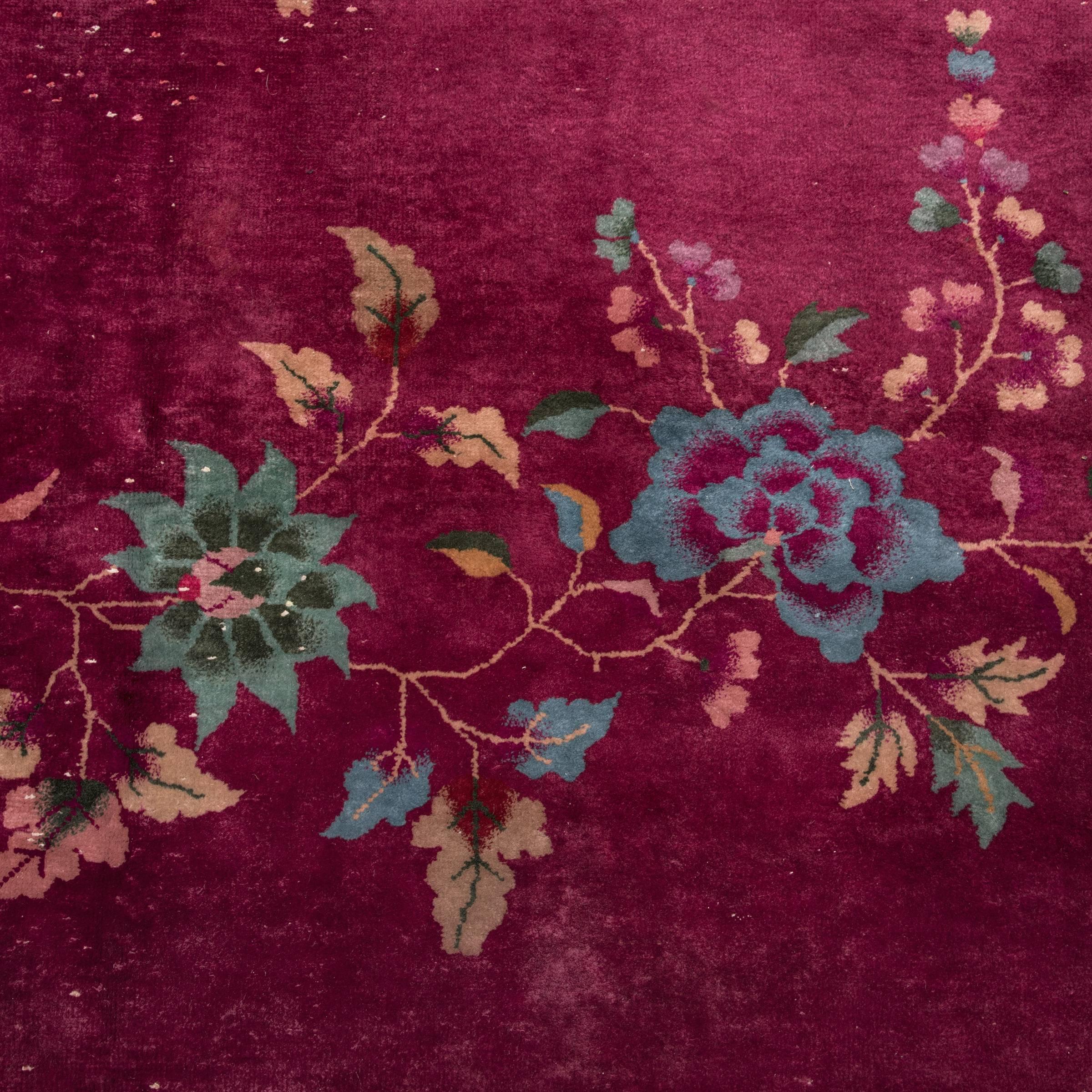 Dyed Early 20th Century Chinese Floral Nichols Rug