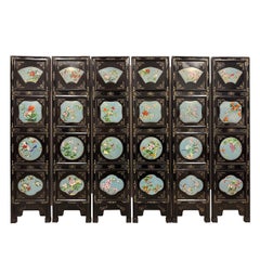 Early 20th Century Chinese Folding Screen/Room Divider with Cloisonne panels