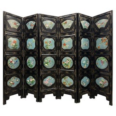 Early 20th Century Chinese Folding Screen/Room Divider with Cloisonne panels