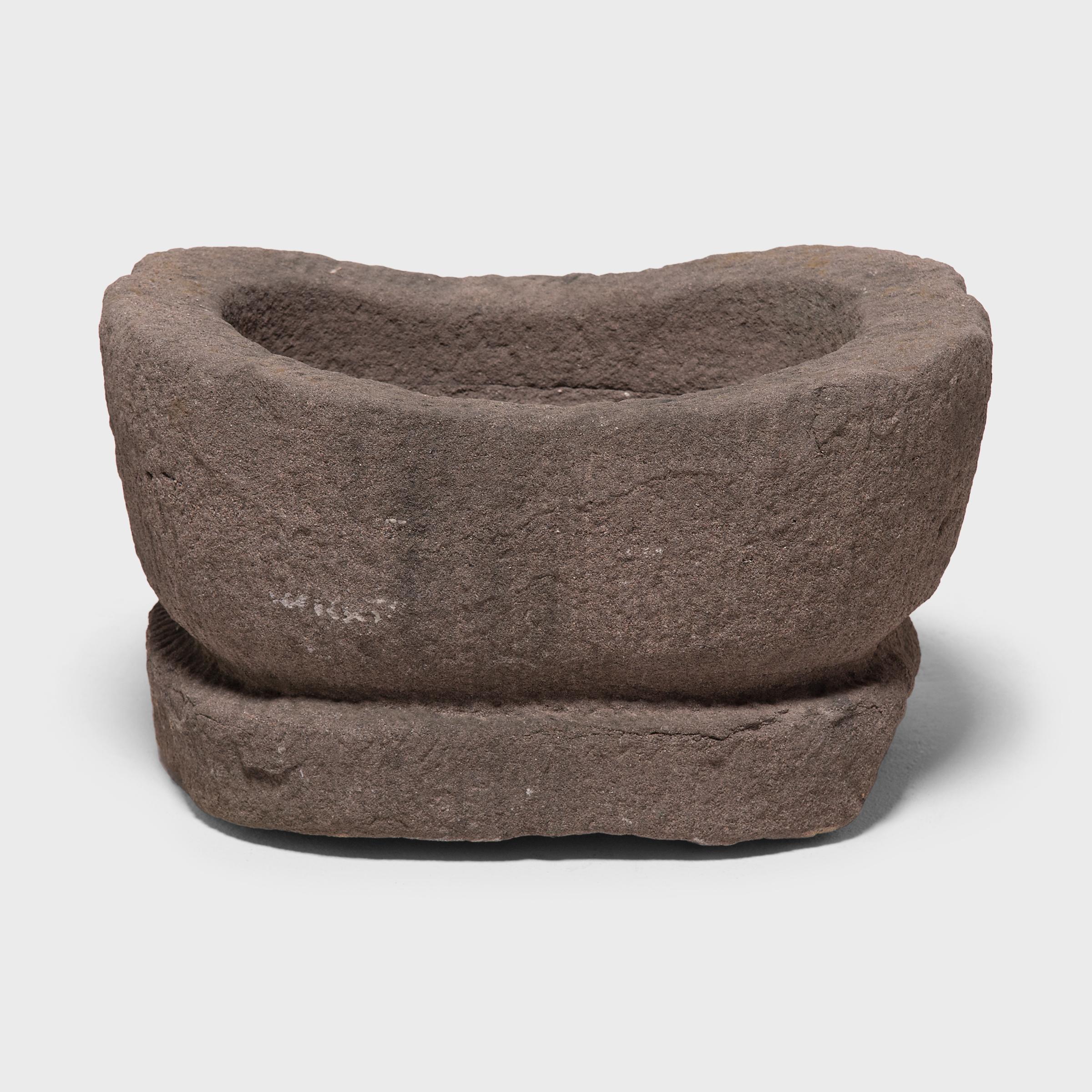 Qing Chinese Footed Stone Basin, c. 1900 For Sale