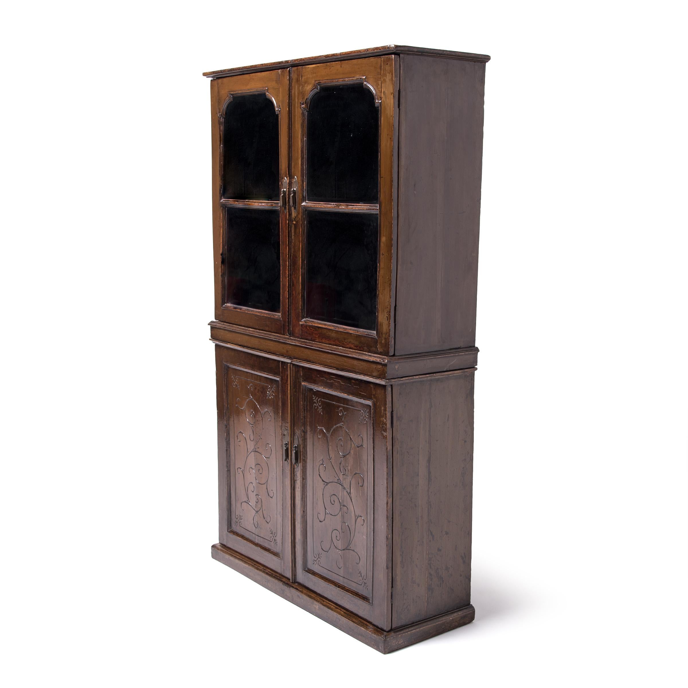 Qing Early 20th Century Chinese Four-Door Glass Front Cabinet