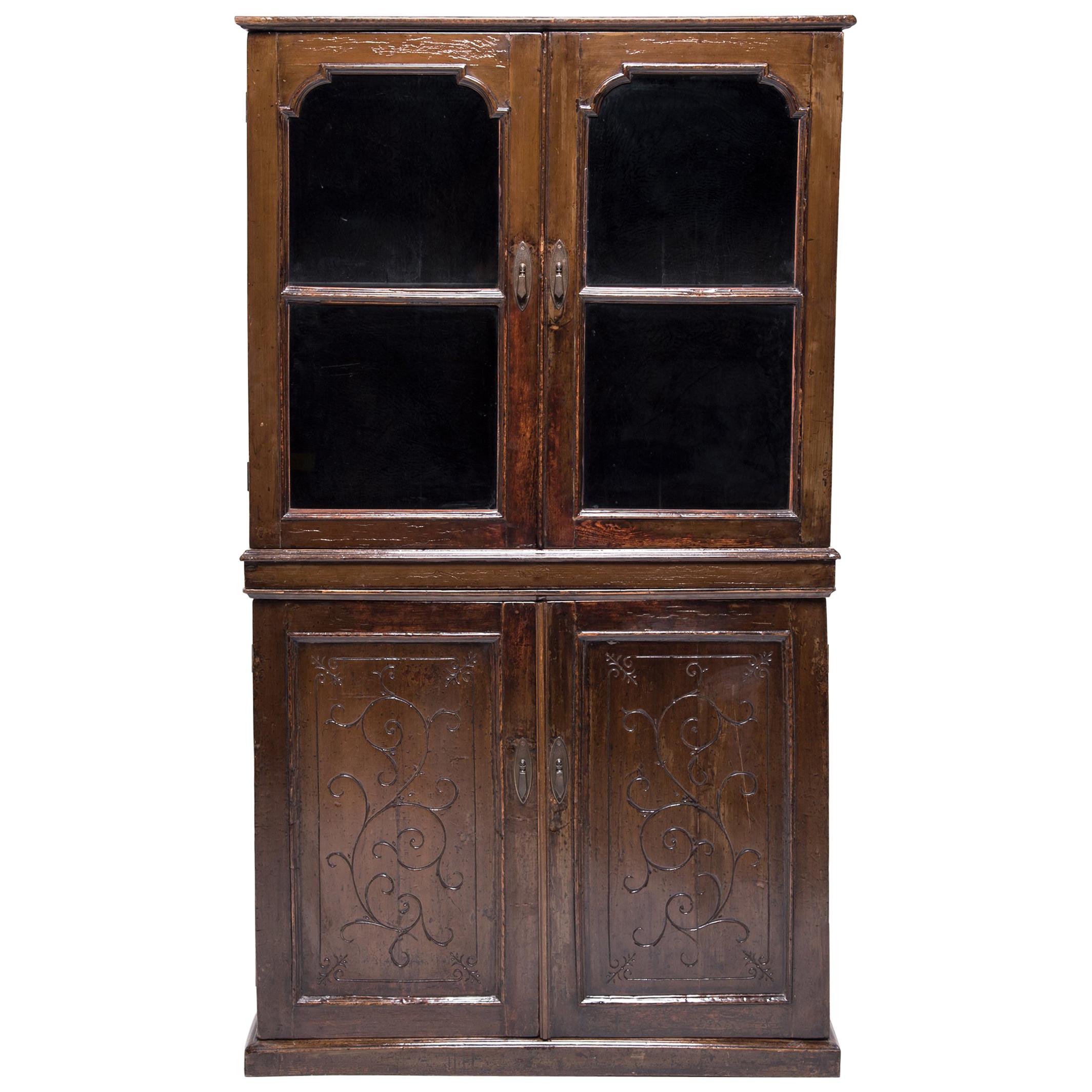 Early 20th Century Chinese Four-Door Glass Front Cabinet