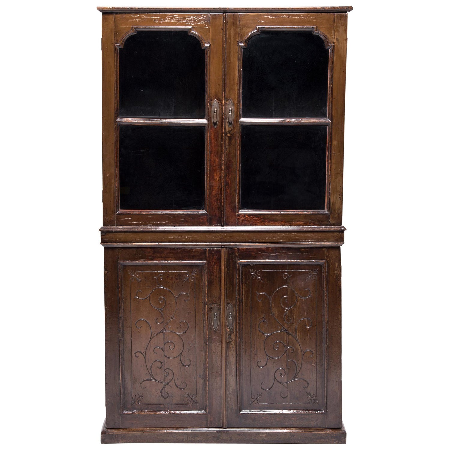 Early 20th Century Chinese Four Door Glass Front Cabinet For Sale