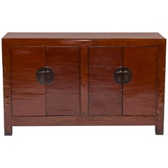 Early 20th Century Chinese Four Door Red Lacquer Chest