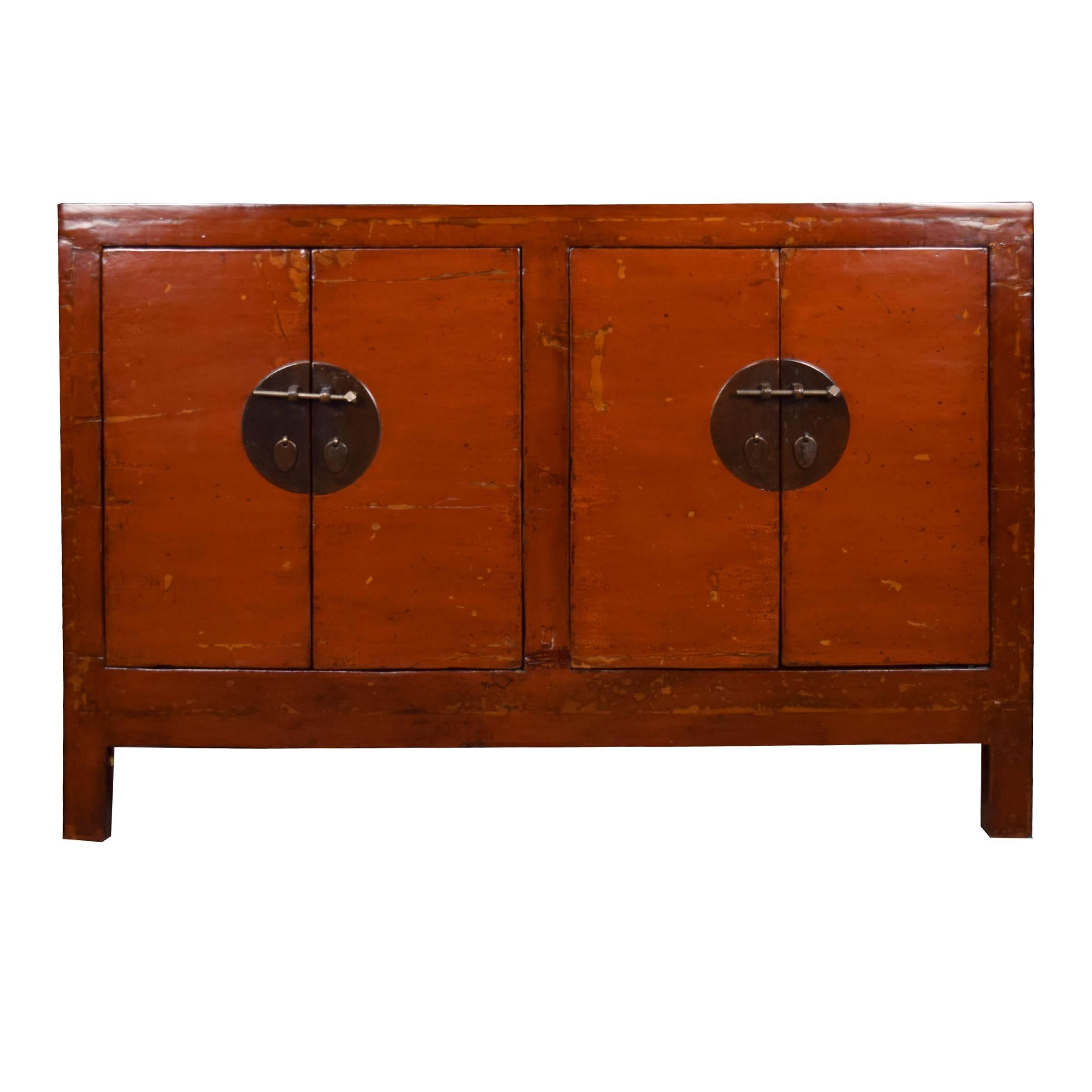 Early 20th Century Chinese Four-Door Red Lacquer Chest